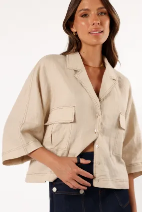 Charleston Button Down Top - Beige