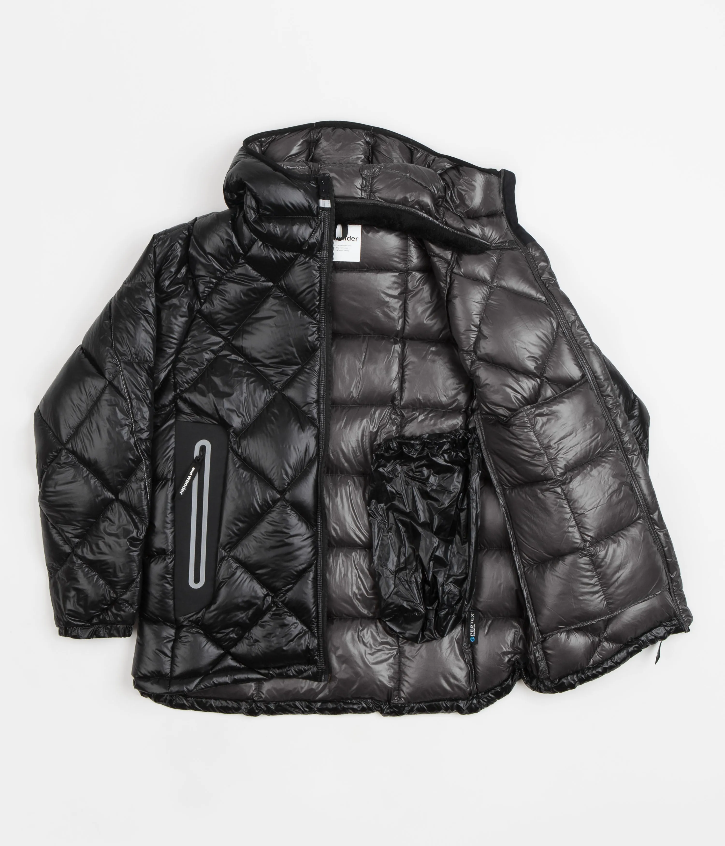 and wander Diamond Stitch Down Hooded Jacket - Black