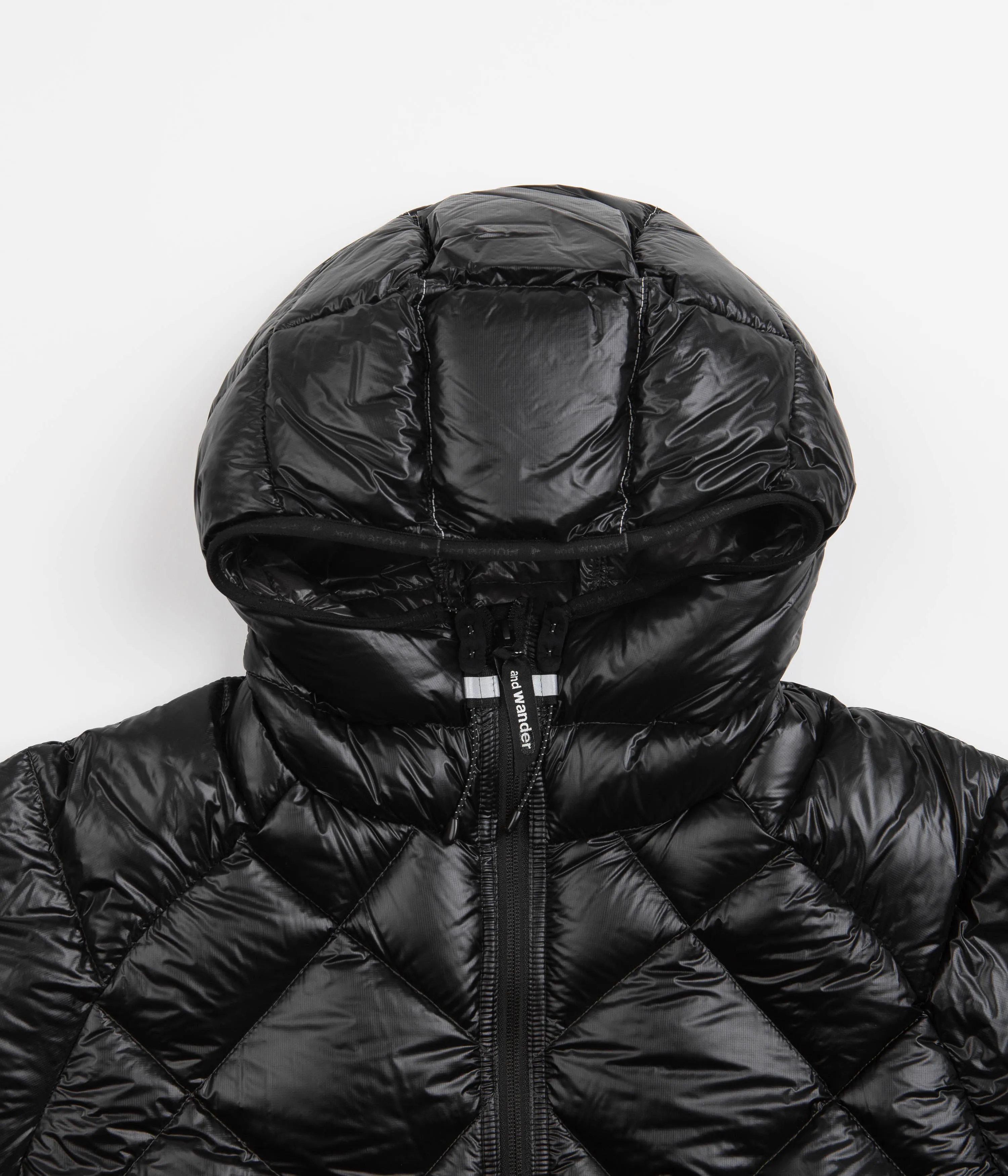 and wander Diamond Stitch Down Hooded Jacket - Black