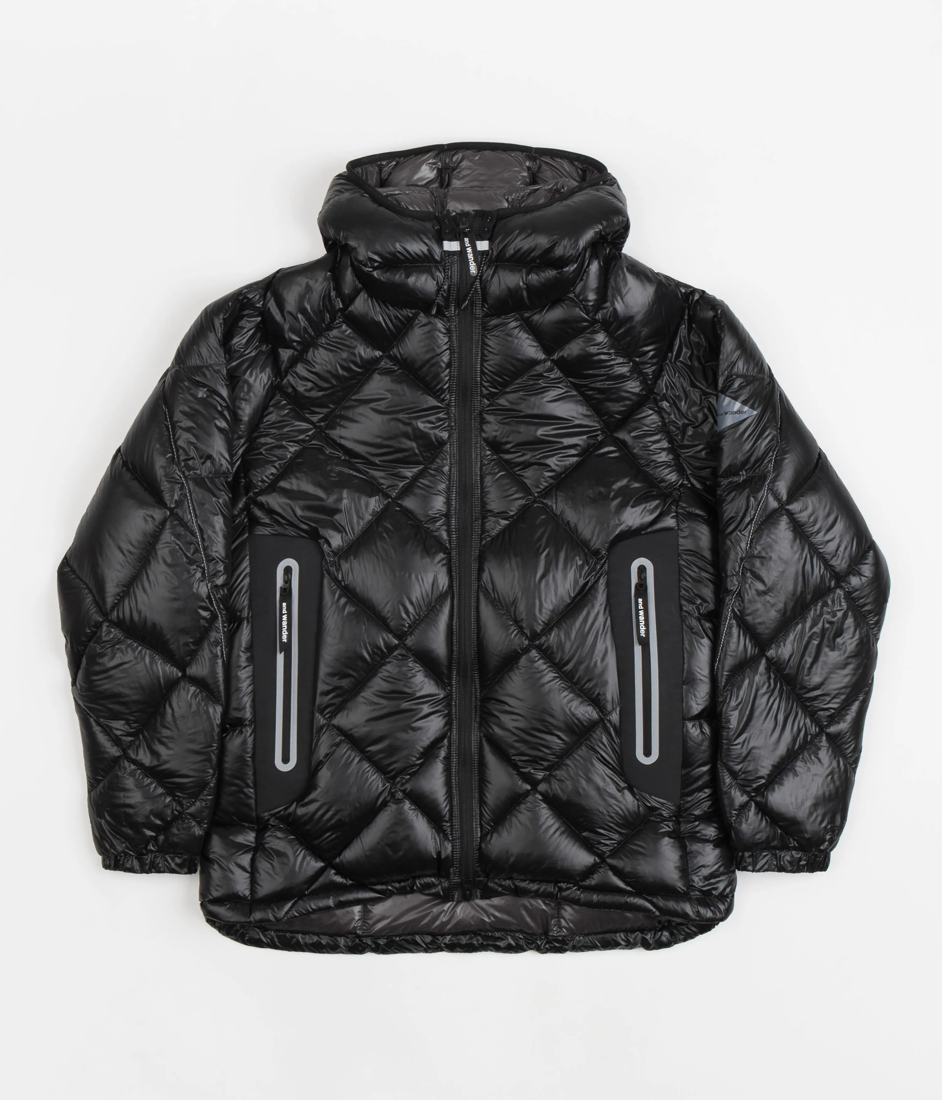 and wander Diamond Stitch Down Hooded Jacket - Black