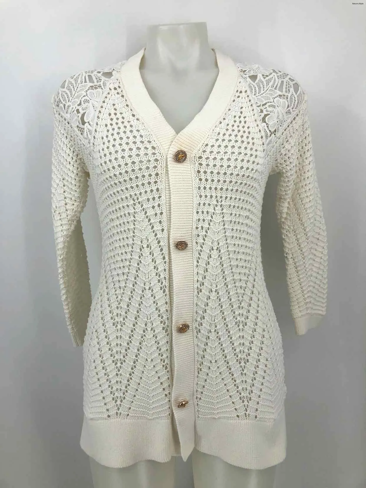 ANNE FONTAINE White Goldtone Crochet Cardigan Size SMALL (S) Sweater