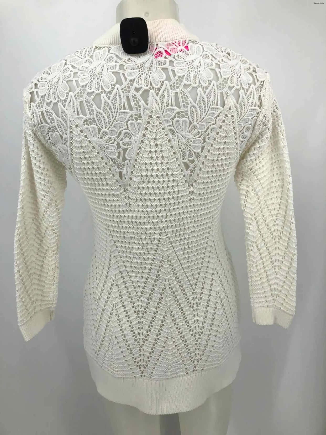 ANNE FONTAINE White Goldtone Crochet Cardigan Size SMALL (S) Sweater