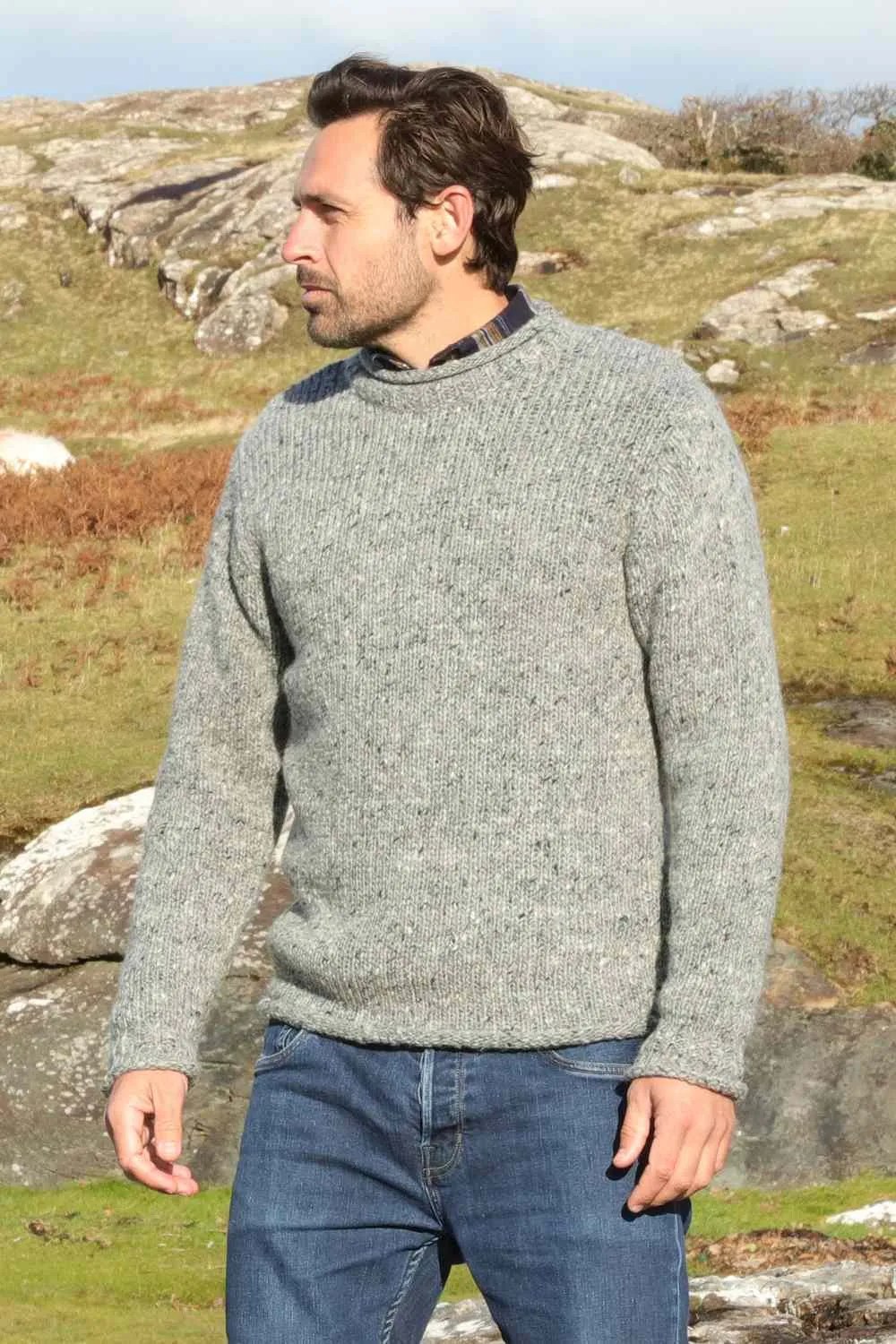 Aran Donegal Wool Crew Neck Sweater