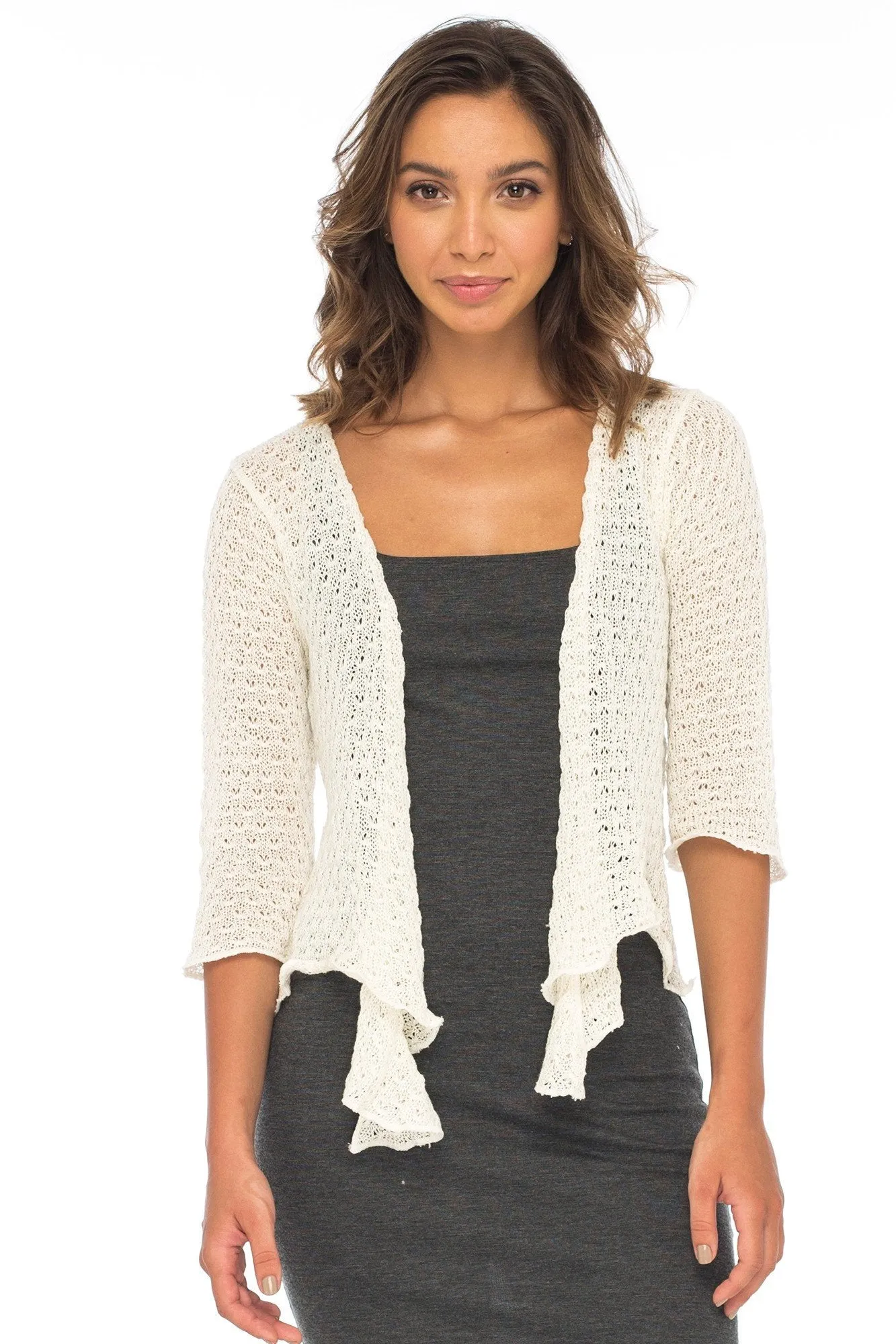 Back From Bali Womens Shrug Cardigan Bolero 100% Cotton Lightweight Knit Sweater Tie Front