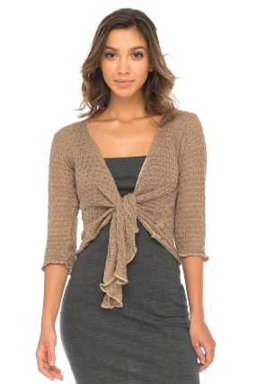 Back From Bali Womens Shrug Cardigan Bolero 100% Cotton Lightweight Knit Sweater Tie Front