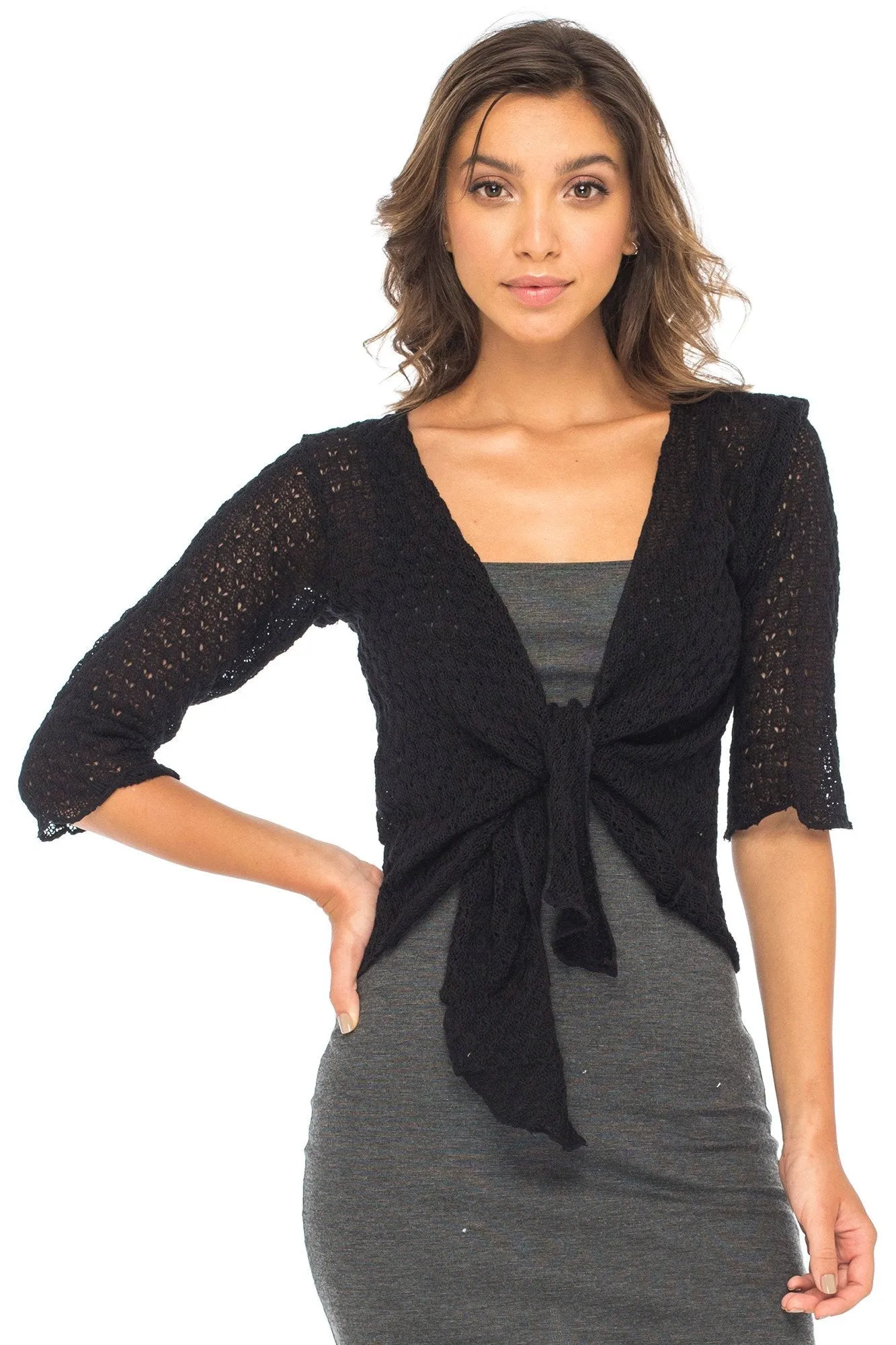 Back From Bali Womens Shrug Cardigan Bolero 100% Cotton Lightweight Knit Sweater Tie Front