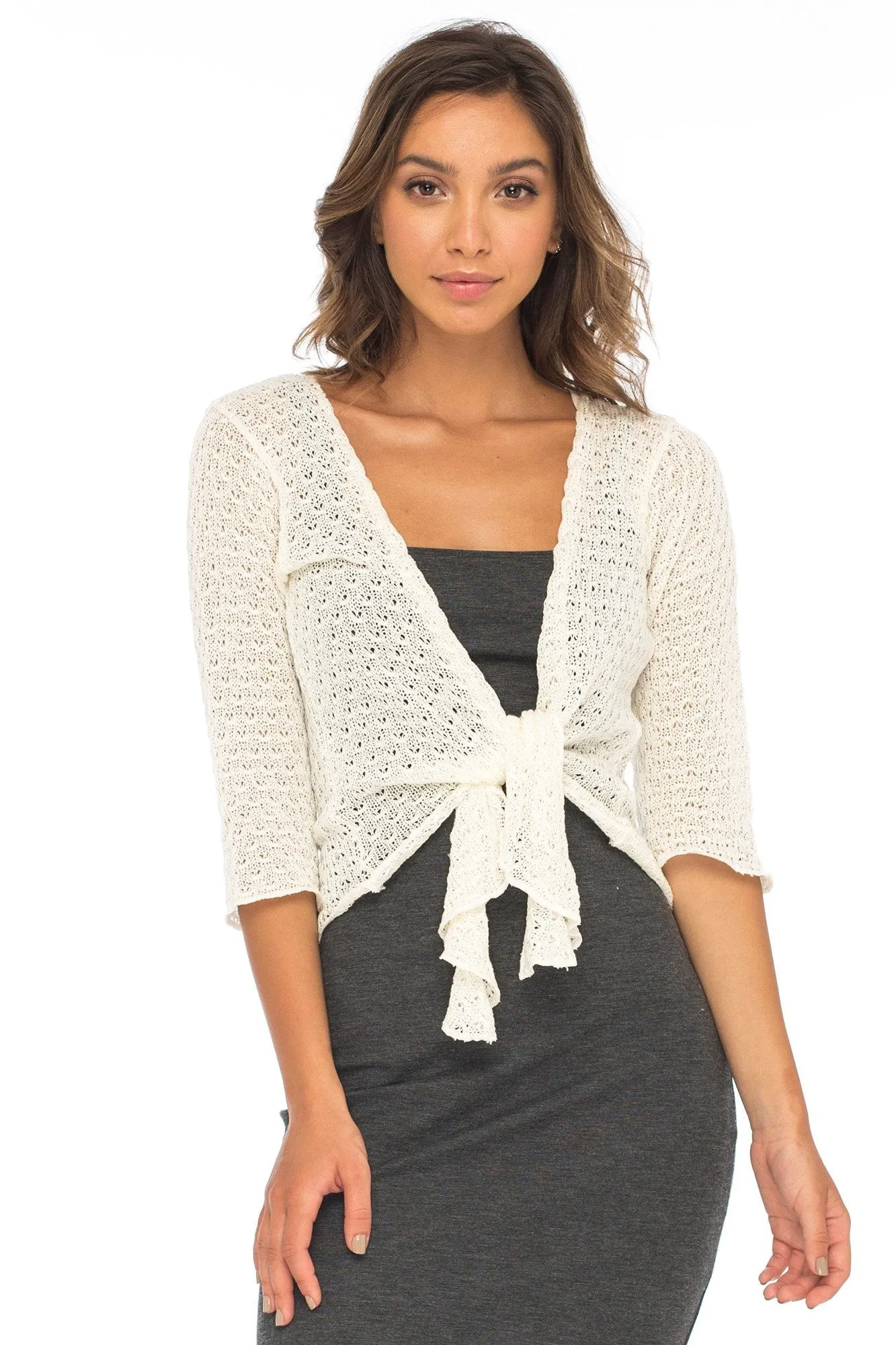 Back From Bali Womens Shrug Cardigan Bolero 100% Cotton Lightweight Knit Sweater Tie Front