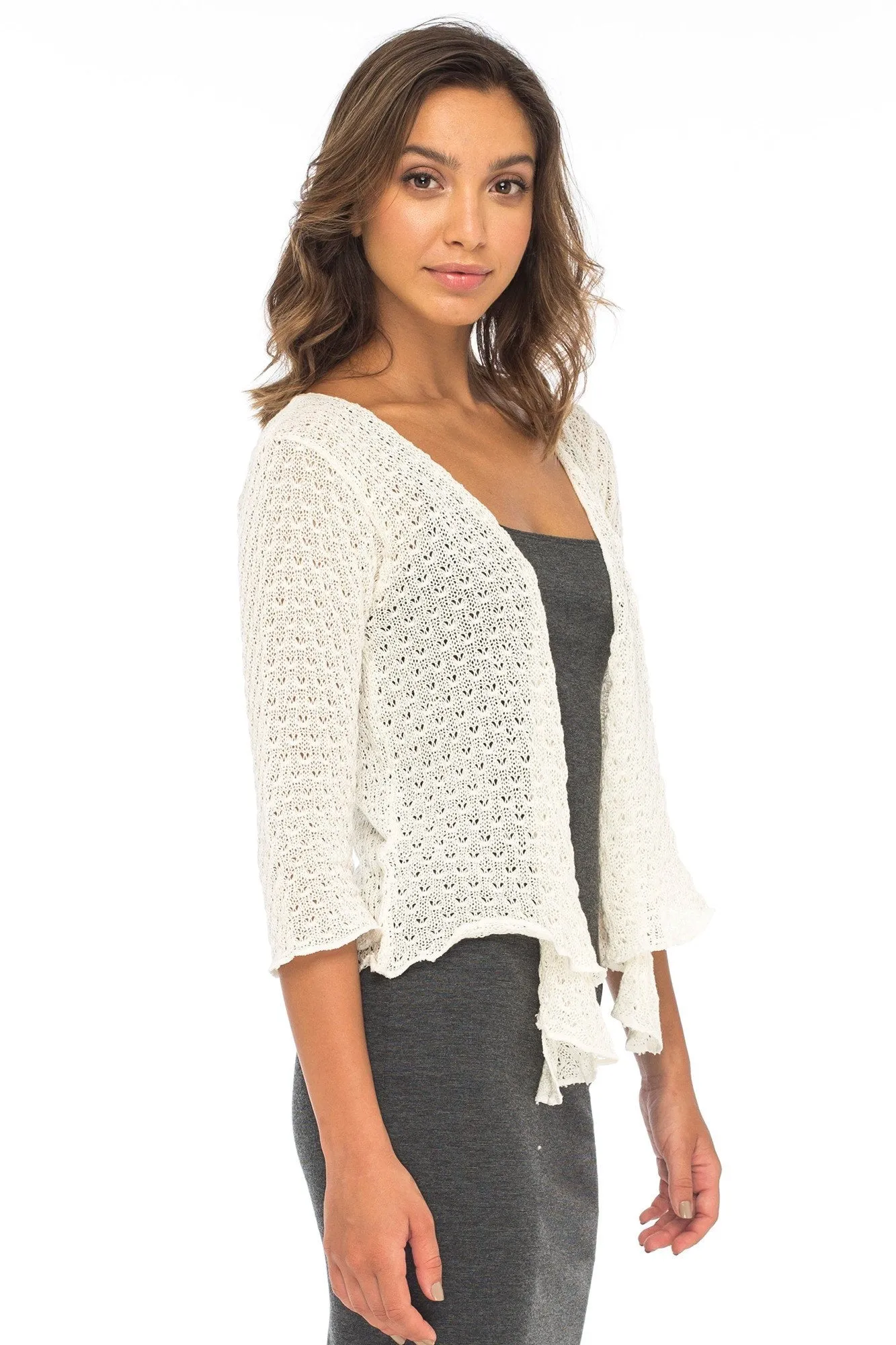 Back From Bali Womens Shrug Cardigan Bolero 100% Cotton Lightweight Knit Sweater Tie Front