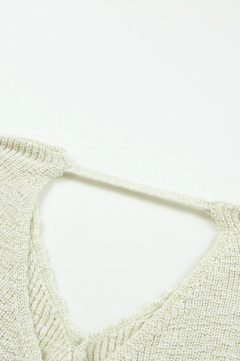 Beige V Neck Wrap Backless Knit Sweater