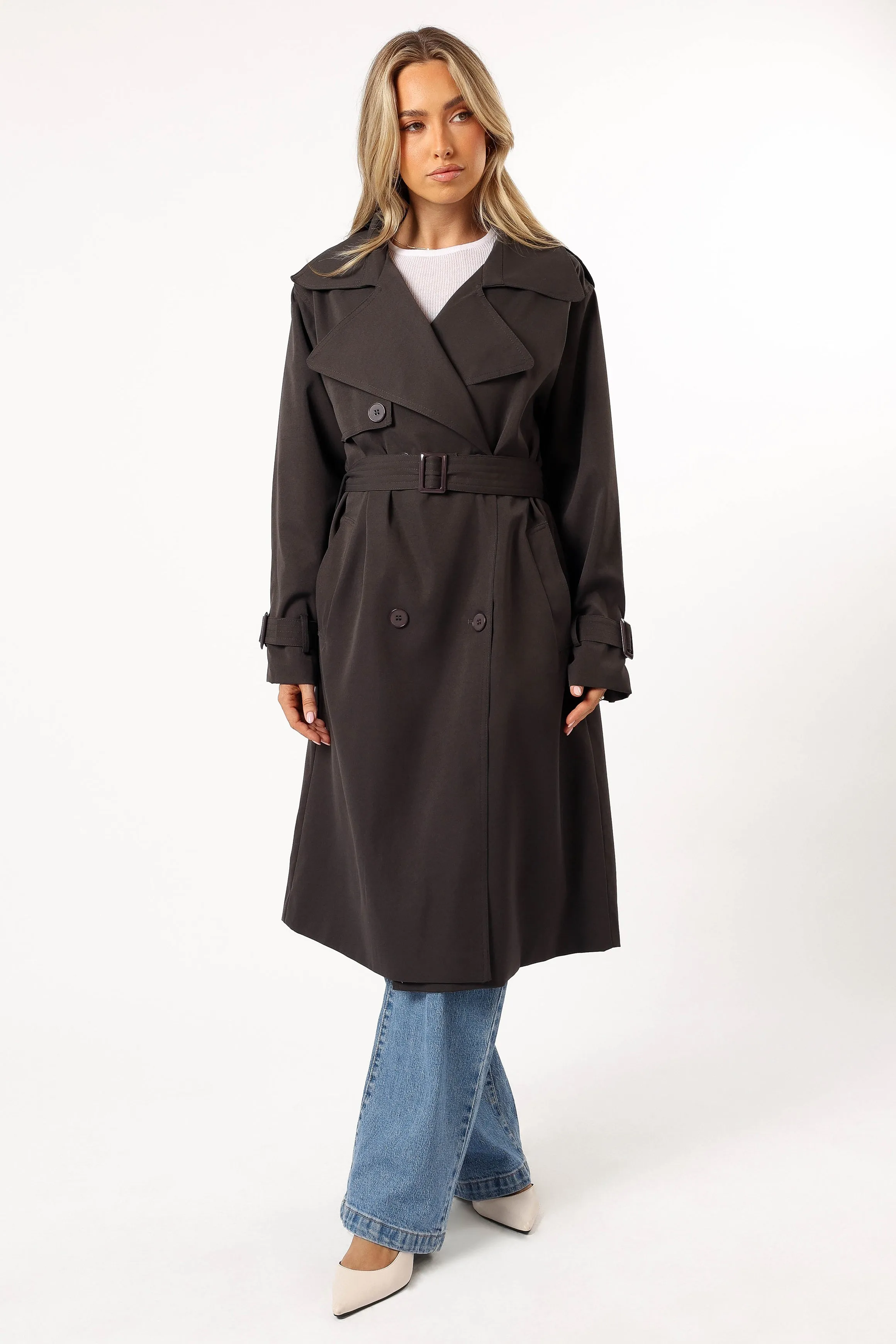 Billy Button Front Trench Coat  - Charcoal