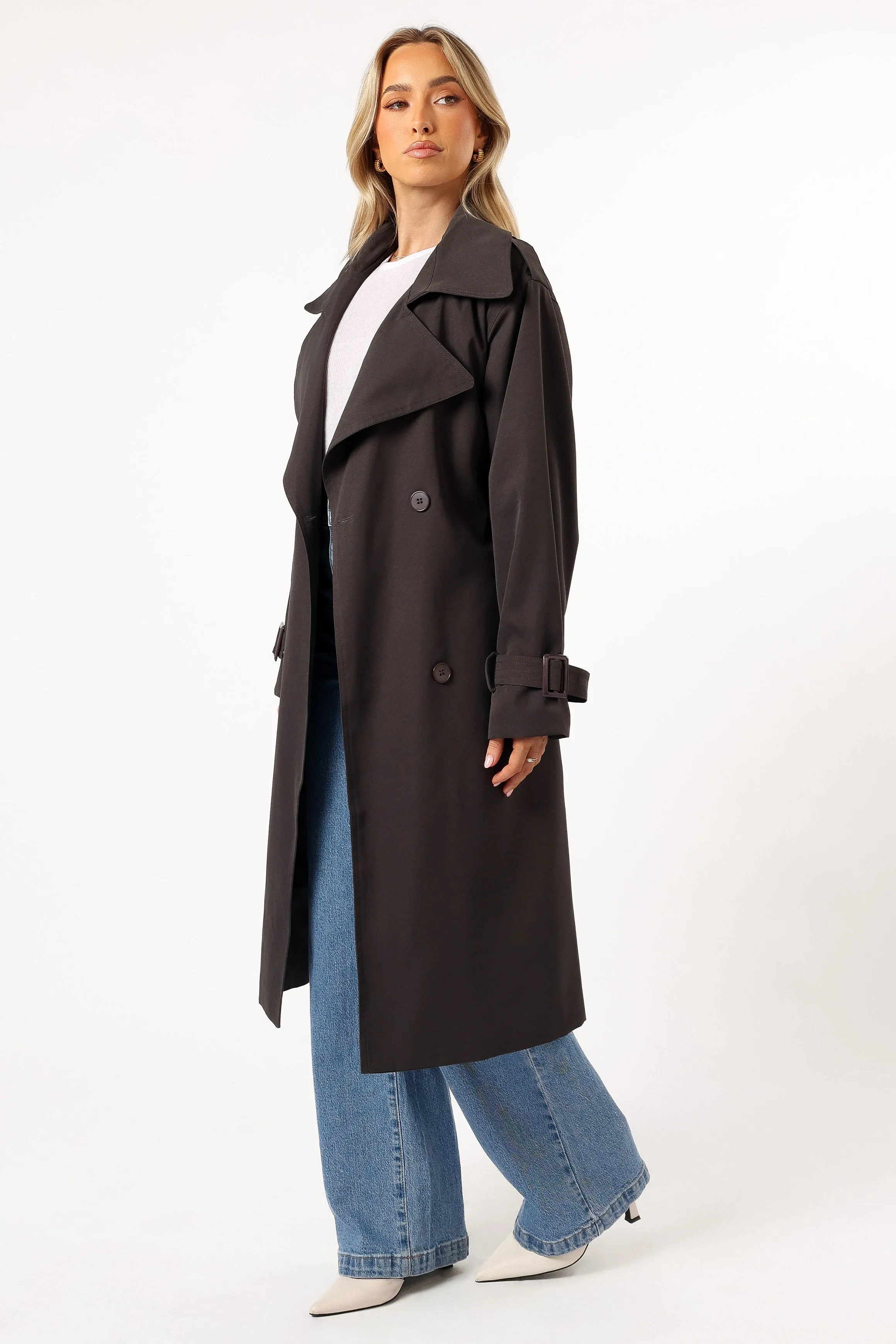 Billy Button Front Trench Coat  - Charcoal