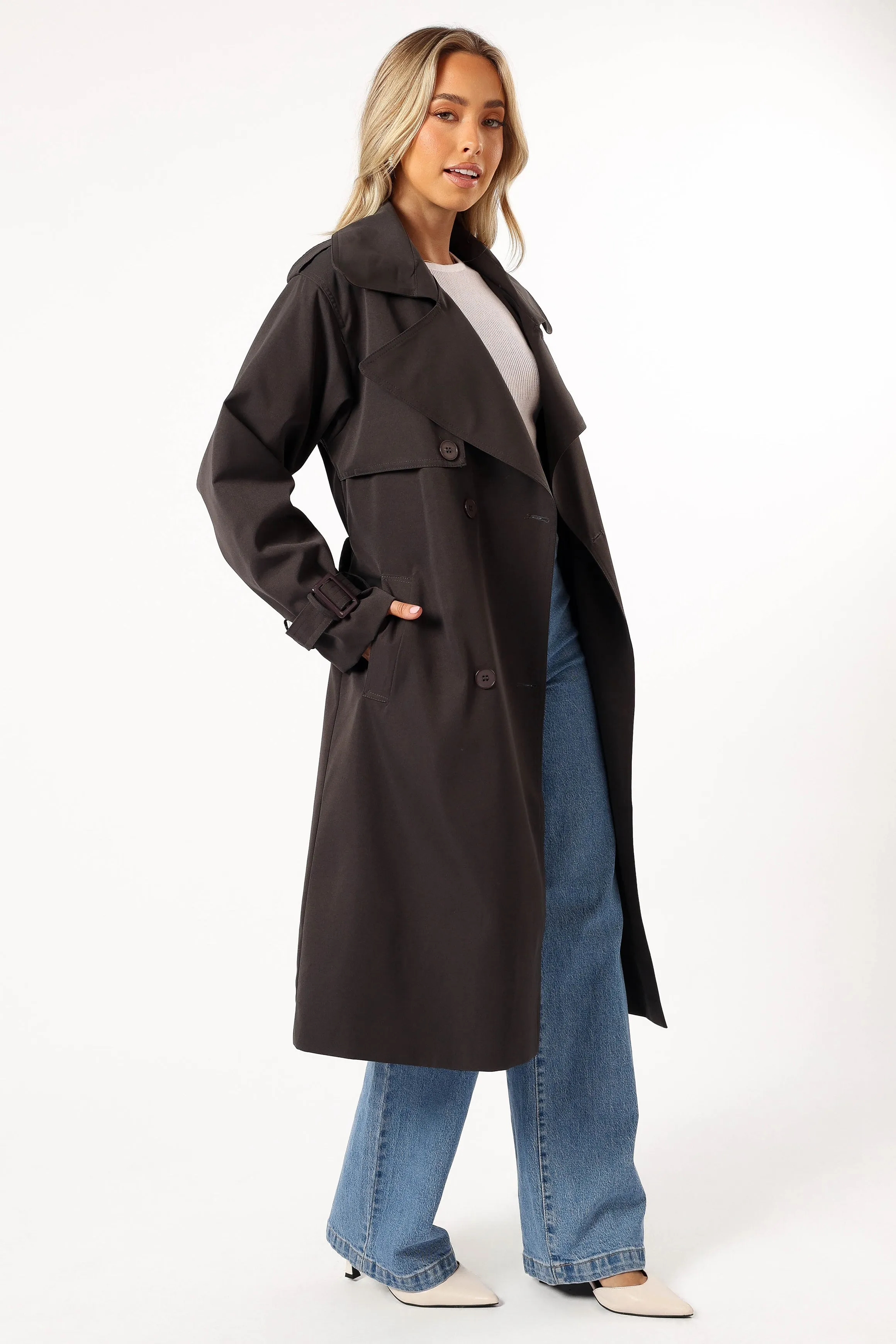 Billy Button Front Trench Coat  - Charcoal