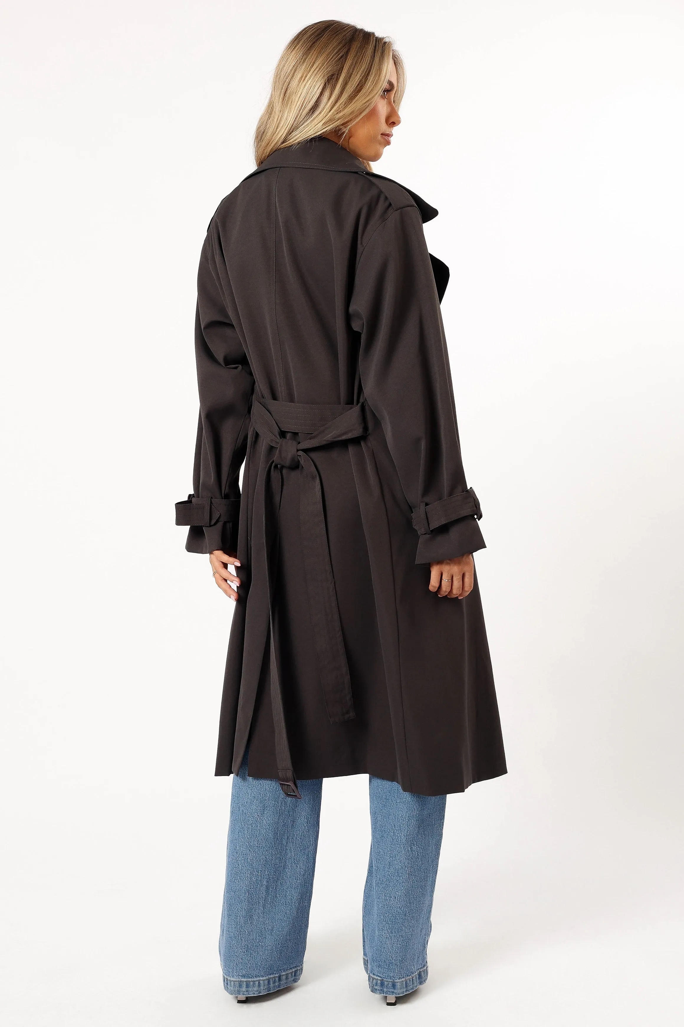 Billy Button Front Trench Coat  - Charcoal