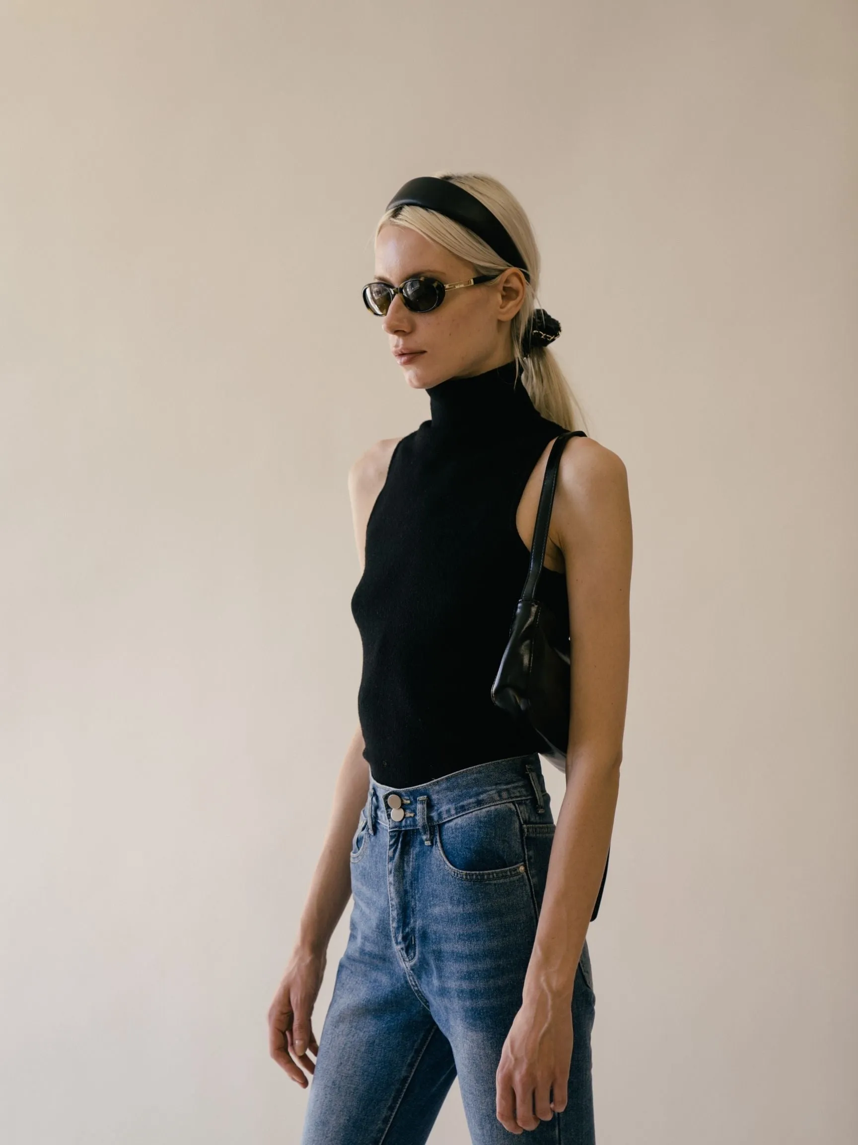 Black Cashmere Turtleneck Top