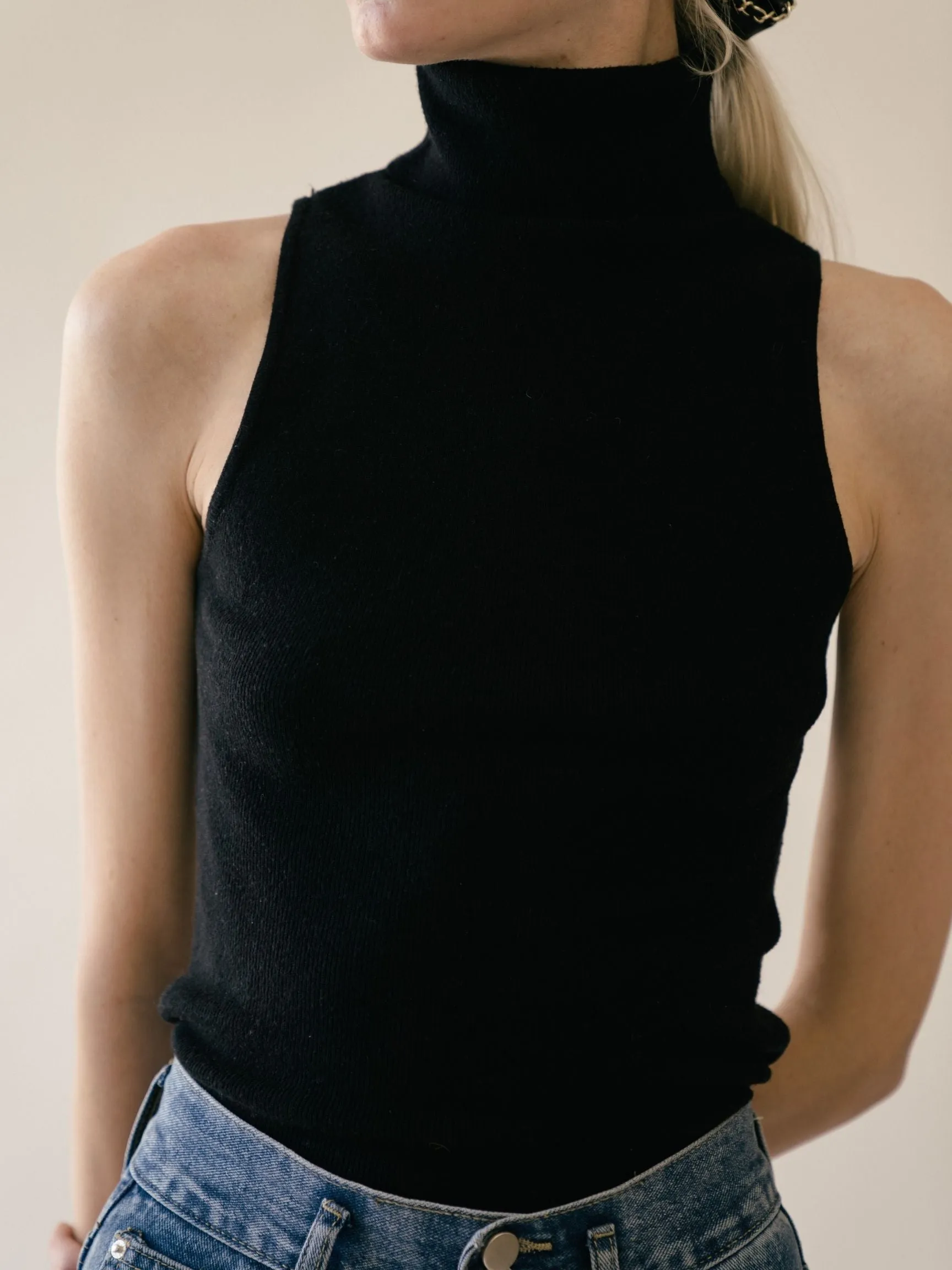 Black Cashmere Turtleneck Top