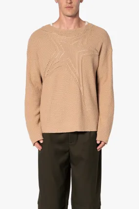 Boat Neck Star Sweater - Tan