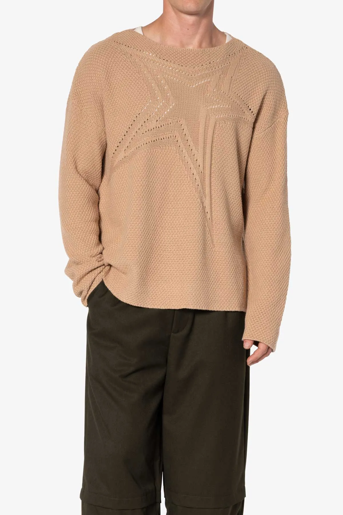 Boat Neck Star Sweater - Tan