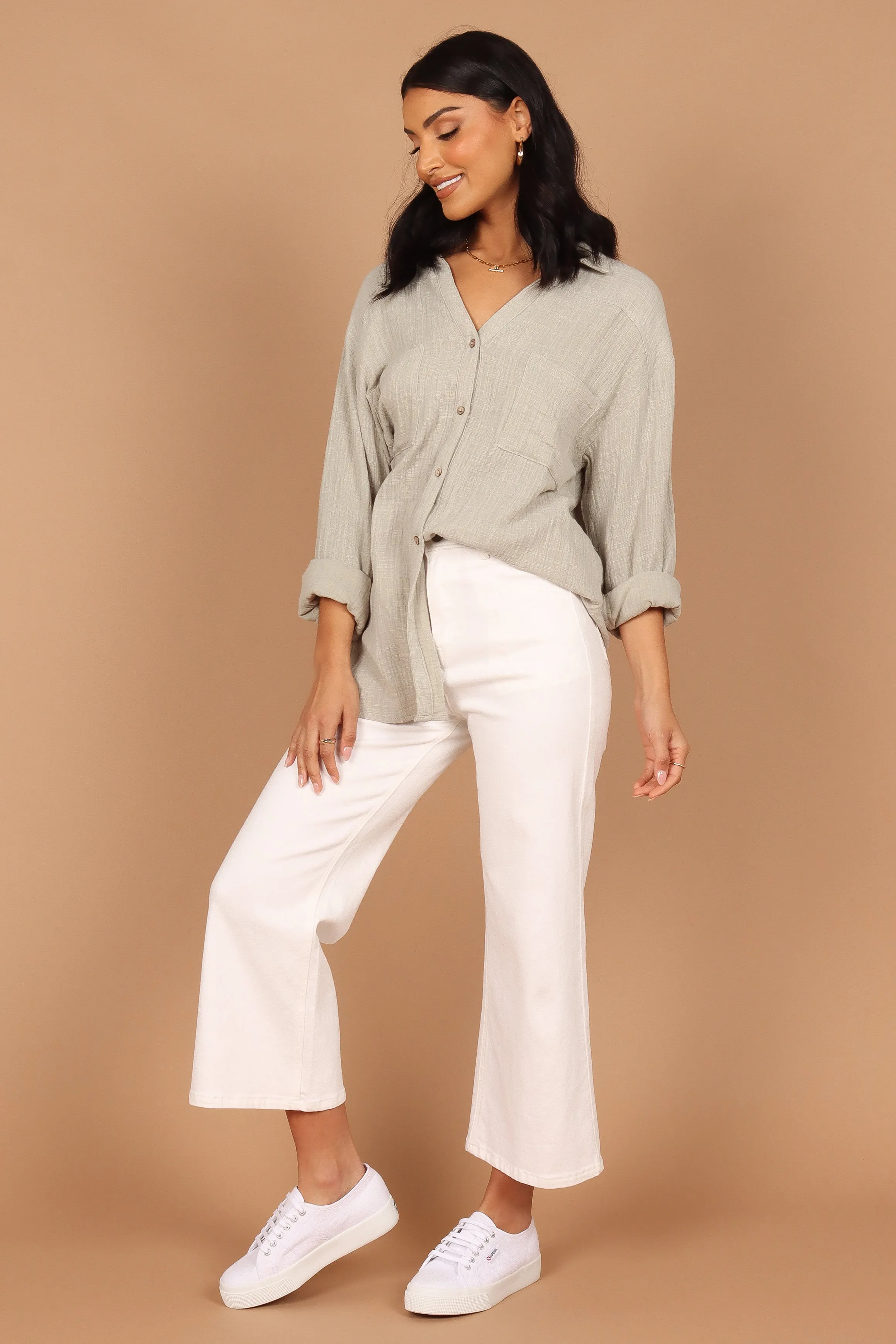 Bobby Button Down Top - Sage Green