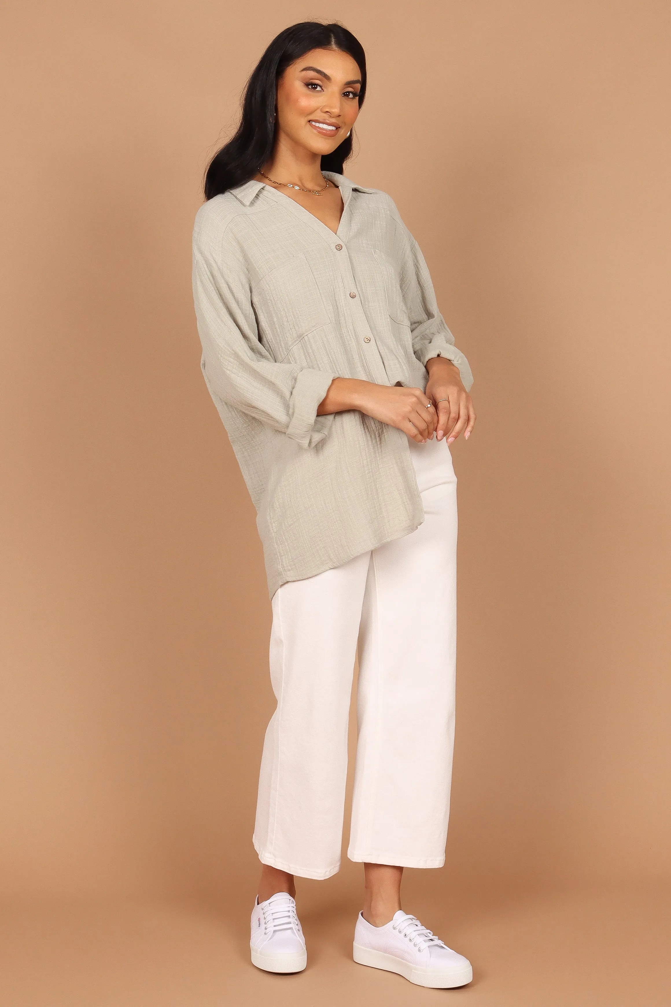 Bobby Button Down Top - Sage Green