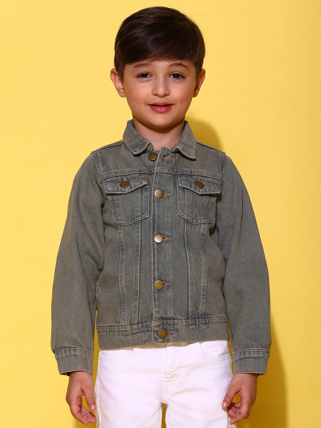 Boy Khakhi Cotton Full Sleeves Washed Jacket