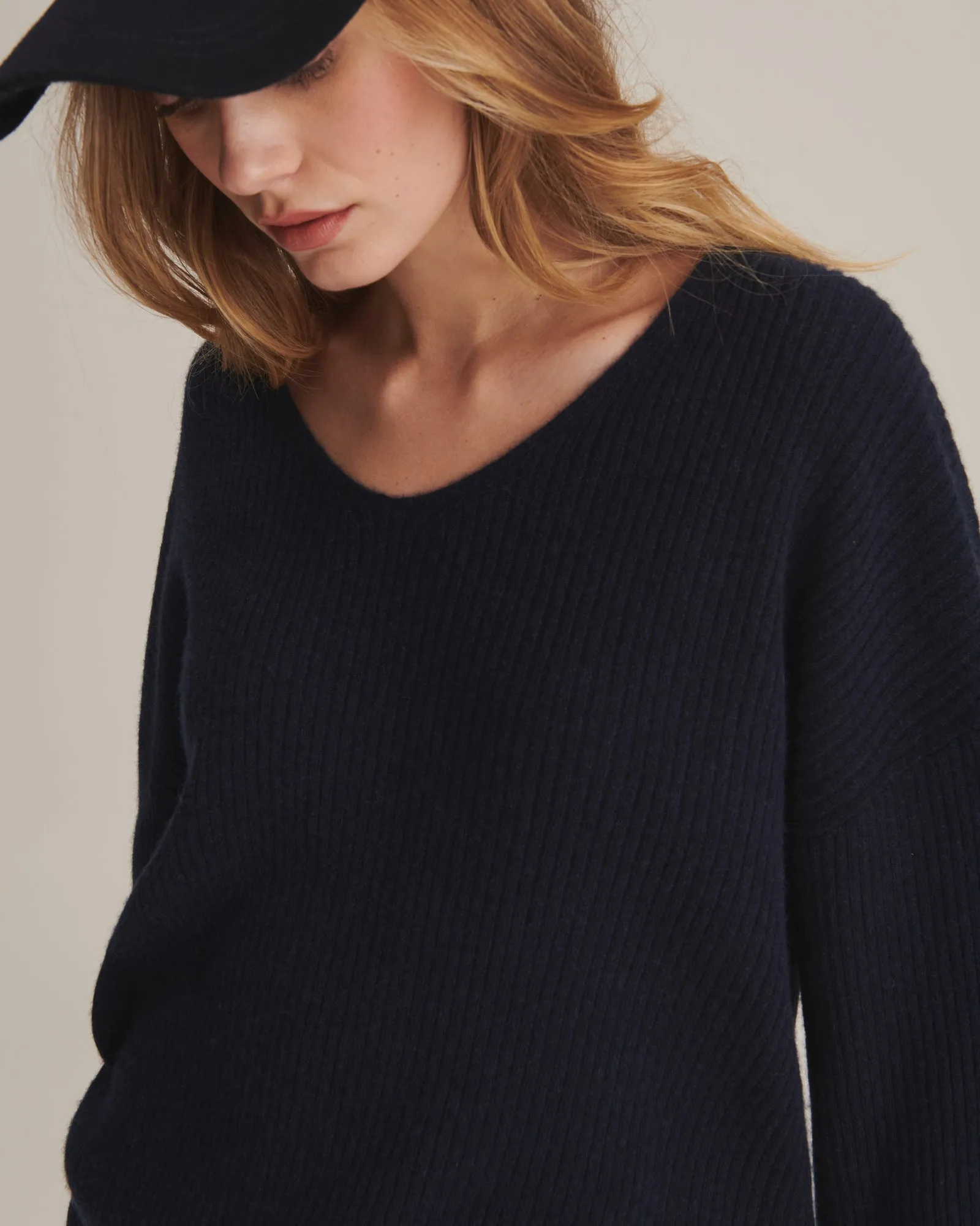 Cashmere Oversized Ribbed V-Neck Sweater