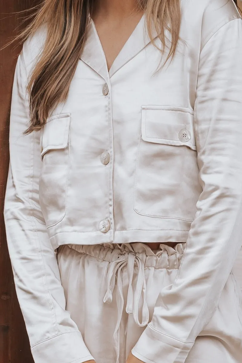 Champagne Satin Button Down Cropped Jacket - FINAL SALE