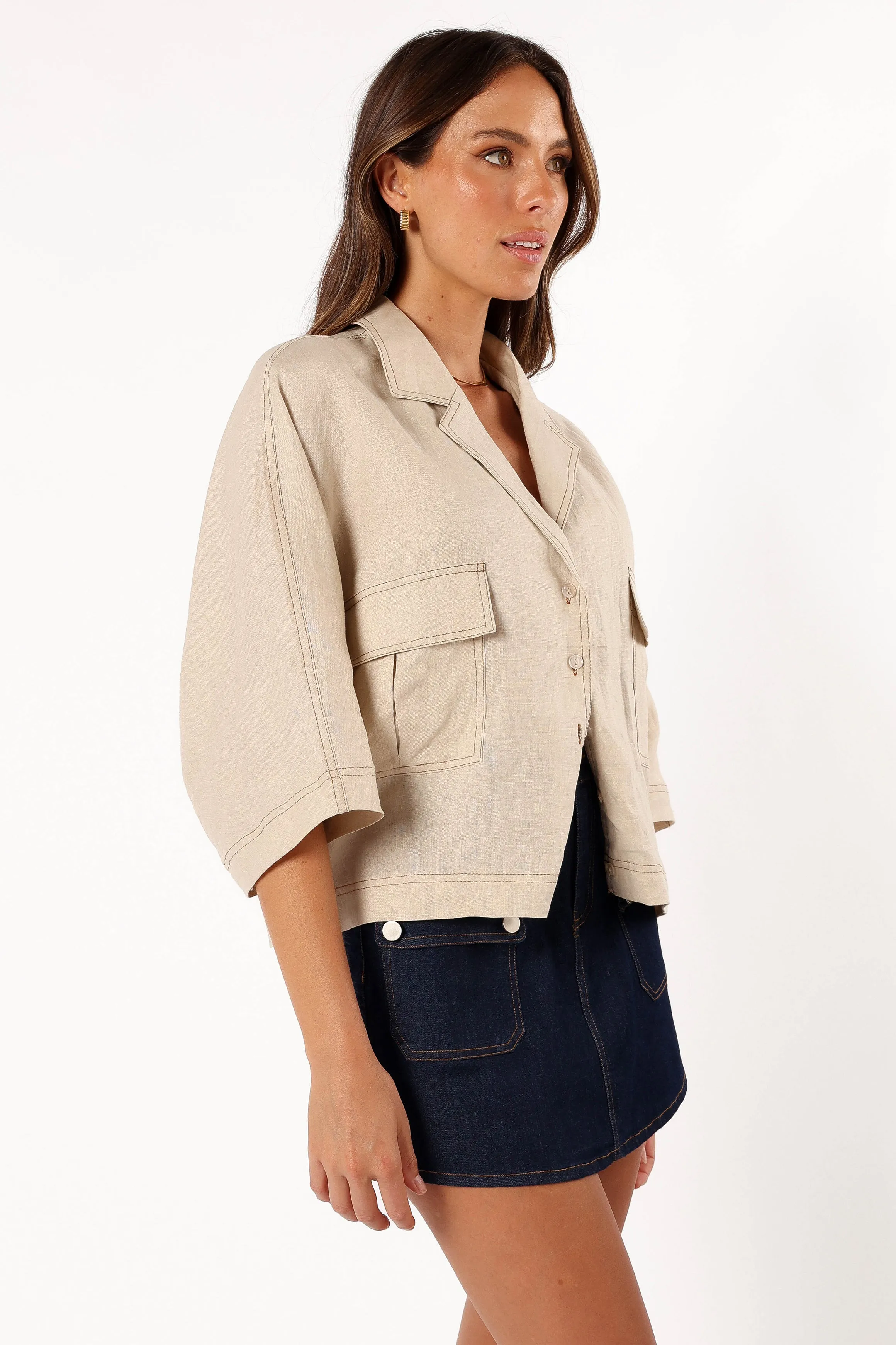 Charleston Button Down Top - Beige