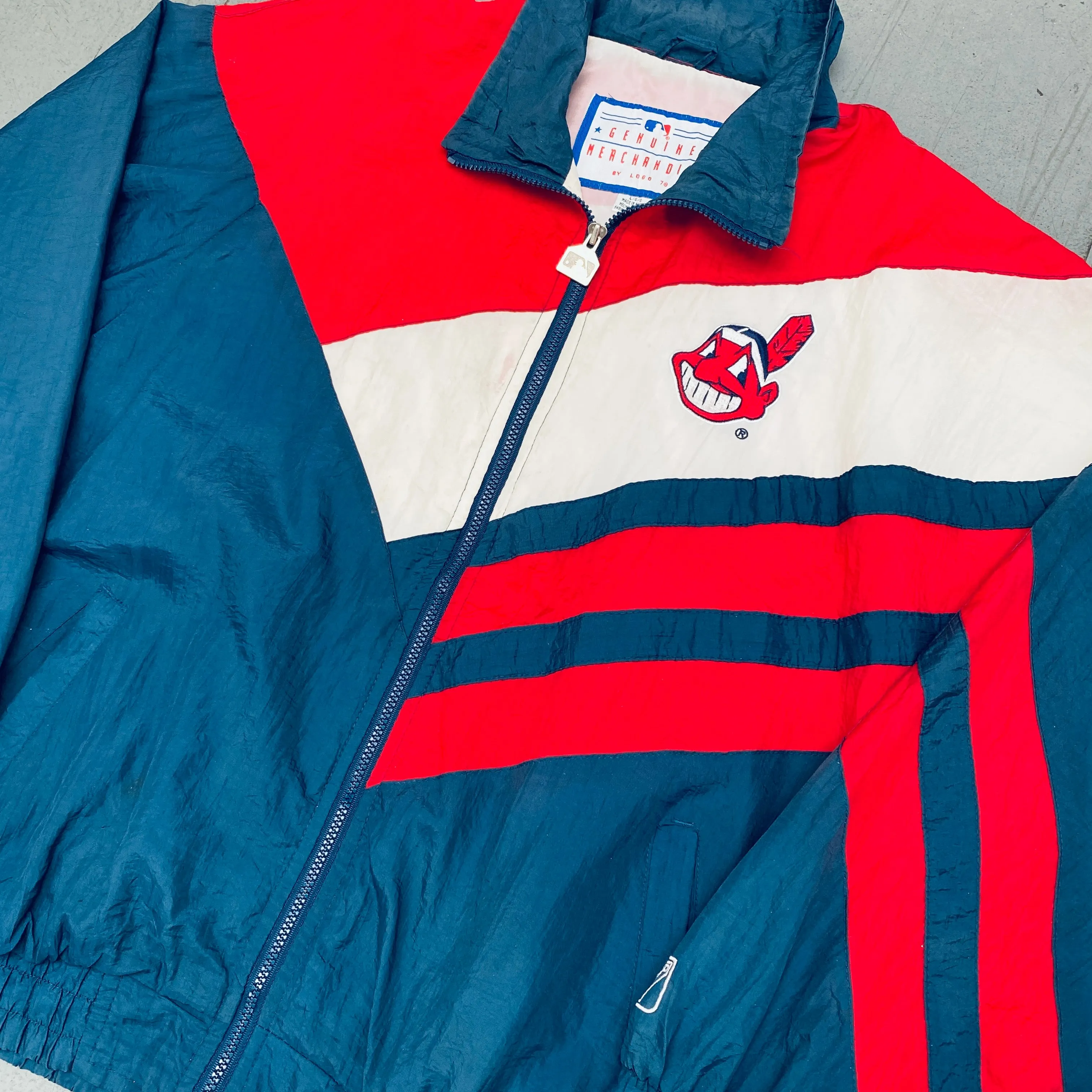 Cleveland Indians: 1990's Logo 7 Reverse Spellout Fullzip Windbreaker (L)