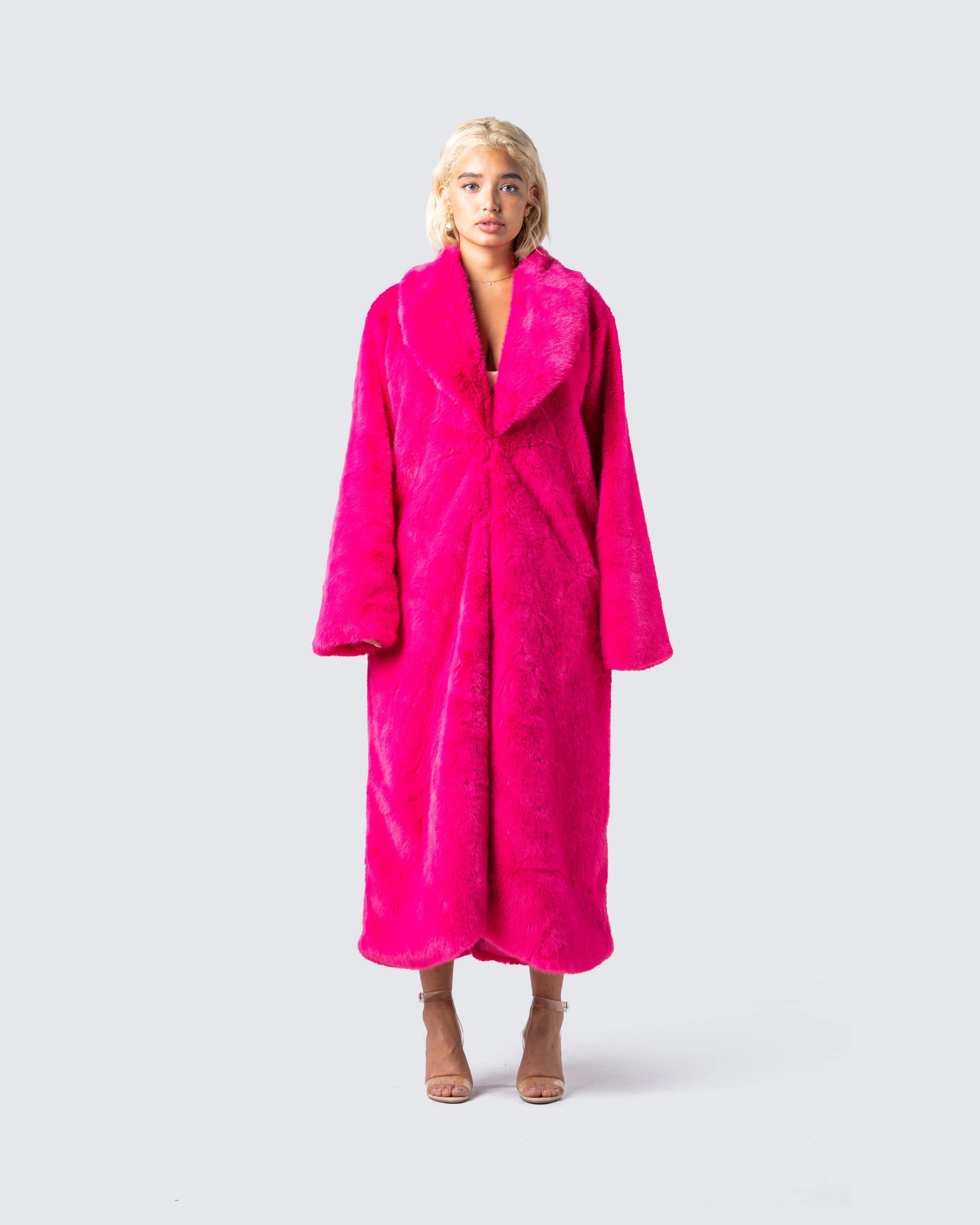 Corinne Hot Pink Vegan Fur Coat