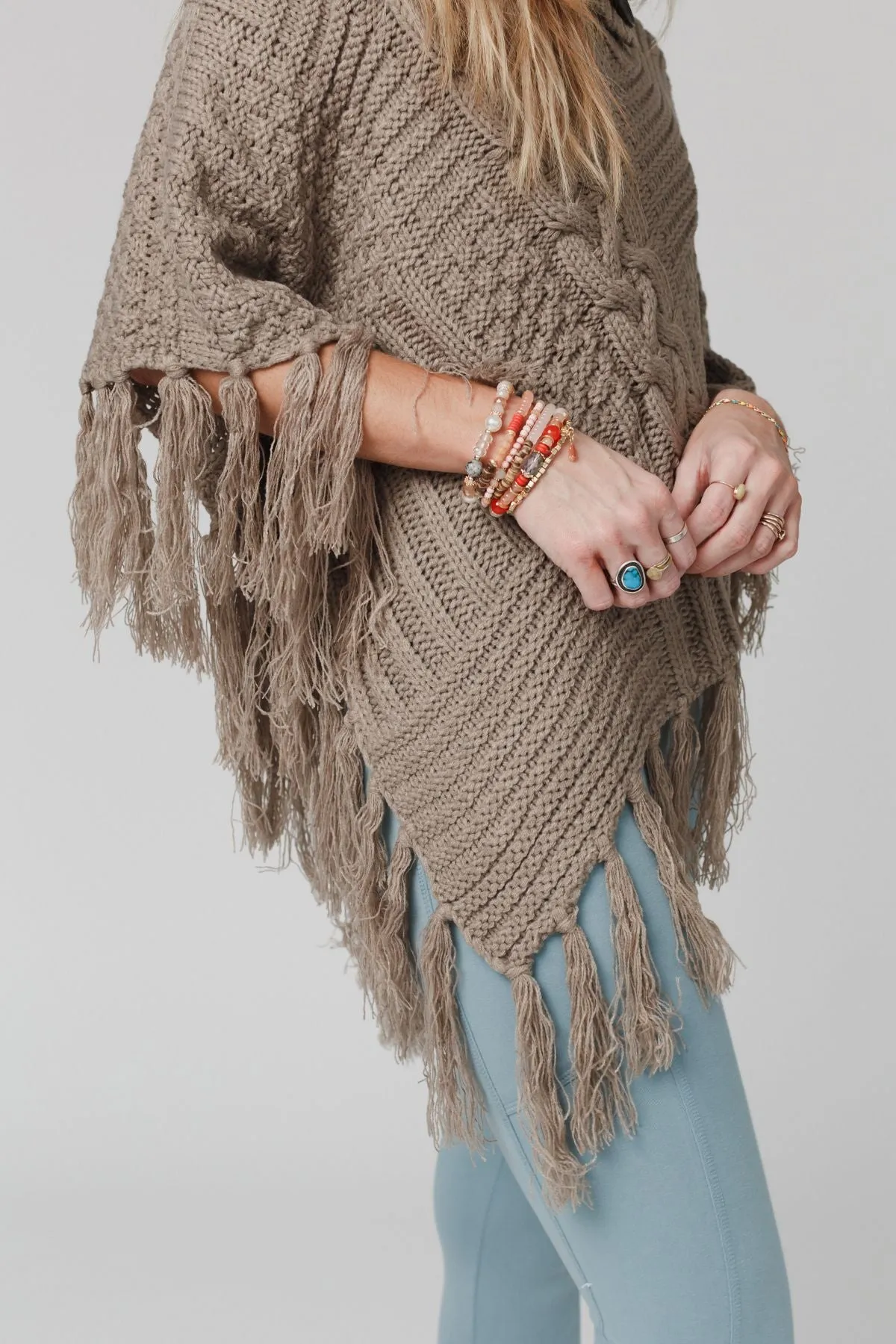 Cozy Cabin Turtleneck Poncho - Mocha