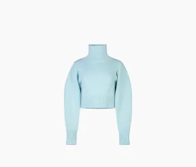 CROPPED TURTLENECK PUFF SLEEVE SWEATER LIGHT BLUE 23AMPU008ML0529U4488