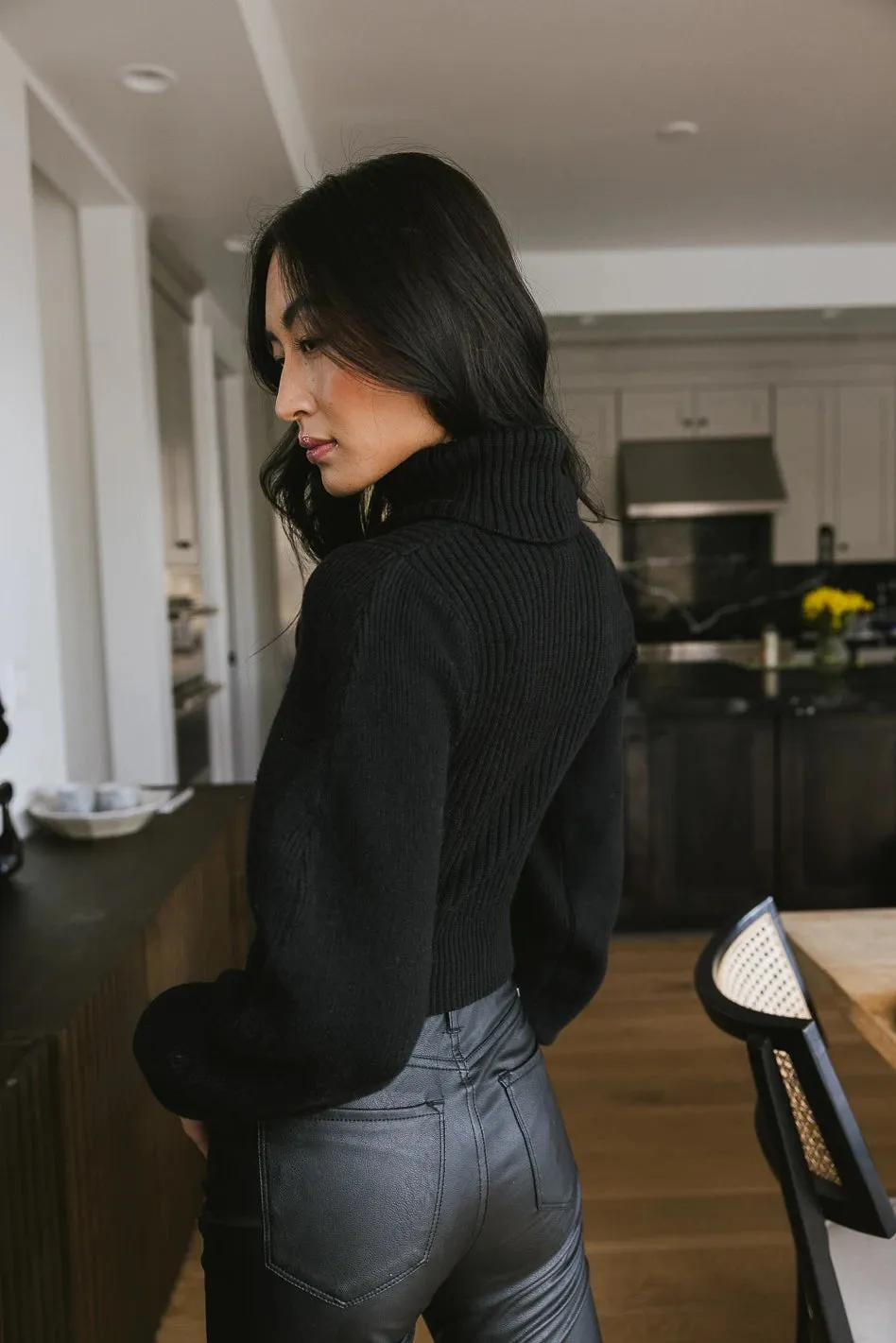 Cut Out Turtleneck Sweater in Black