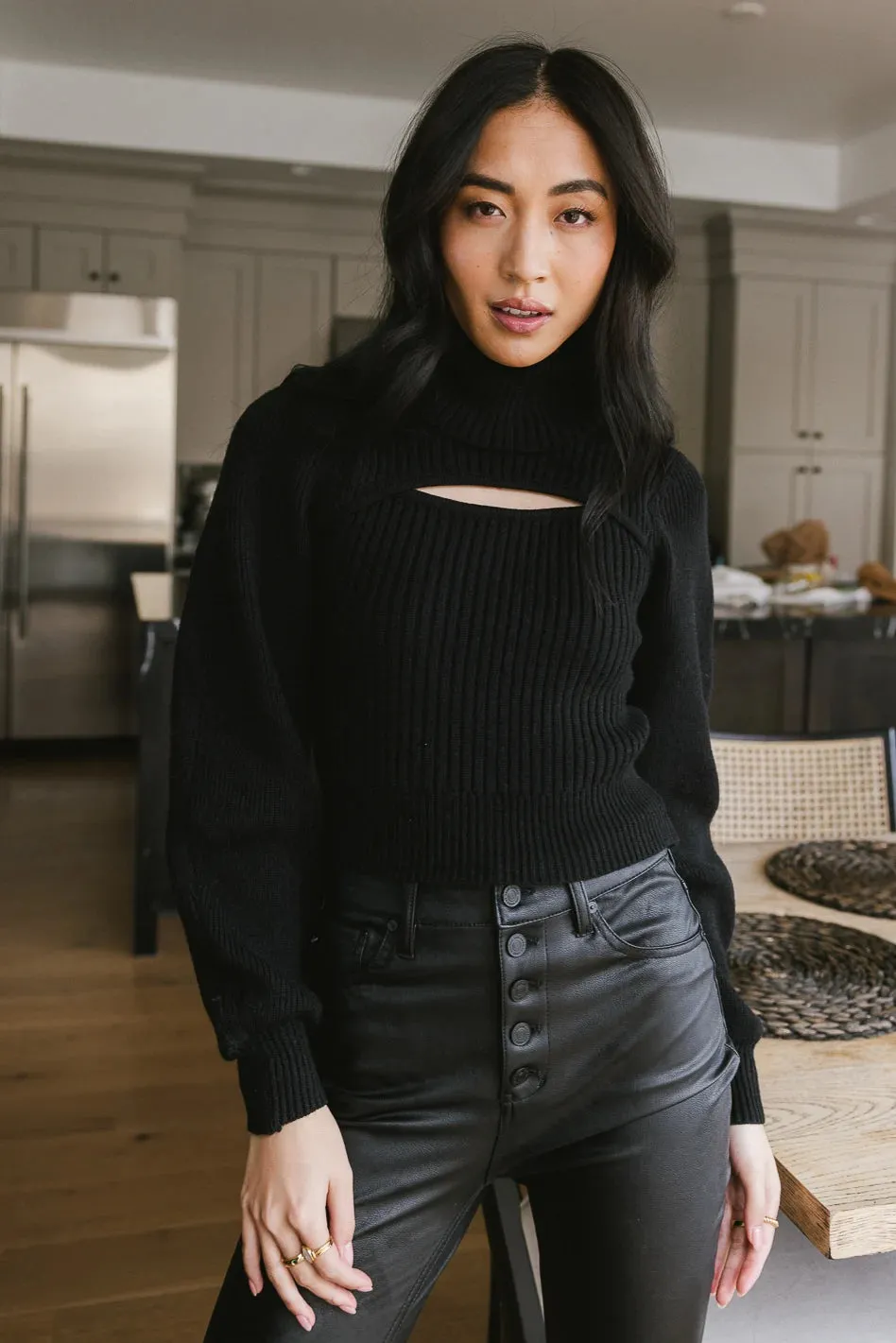 Cut Out Turtleneck Sweater in Black