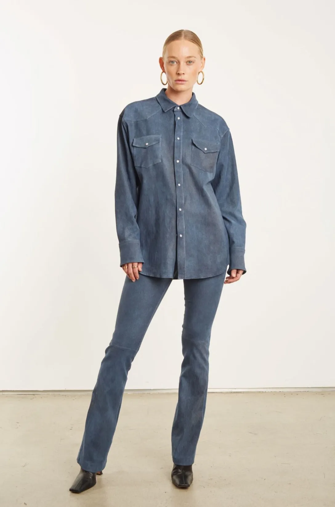 Denim Suede Western Button Down