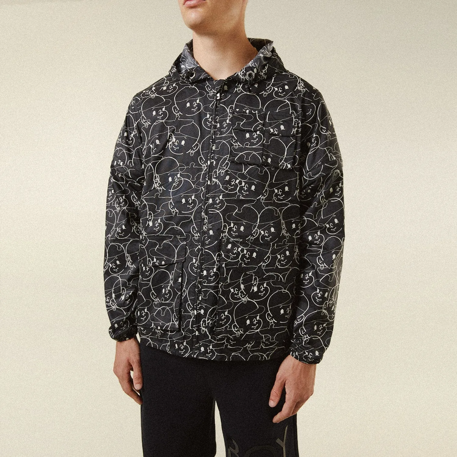 DOODLE BOY PRINTED WINDBREAKER - BLACK