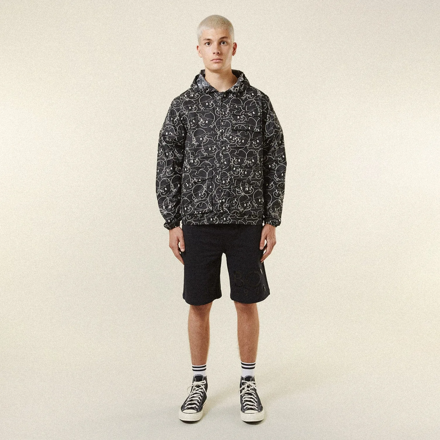 DOODLE BOY PRINTED WINDBREAKER - BLACK