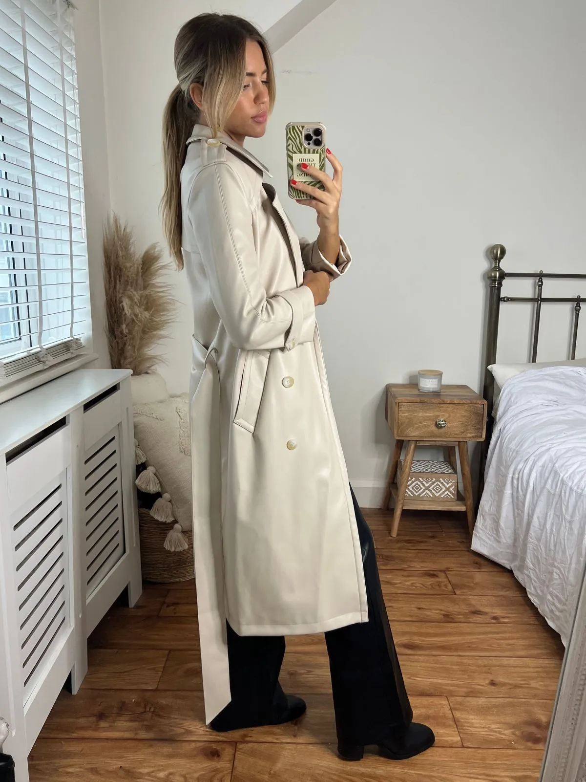 Eliza PU Trench Coat / Cream