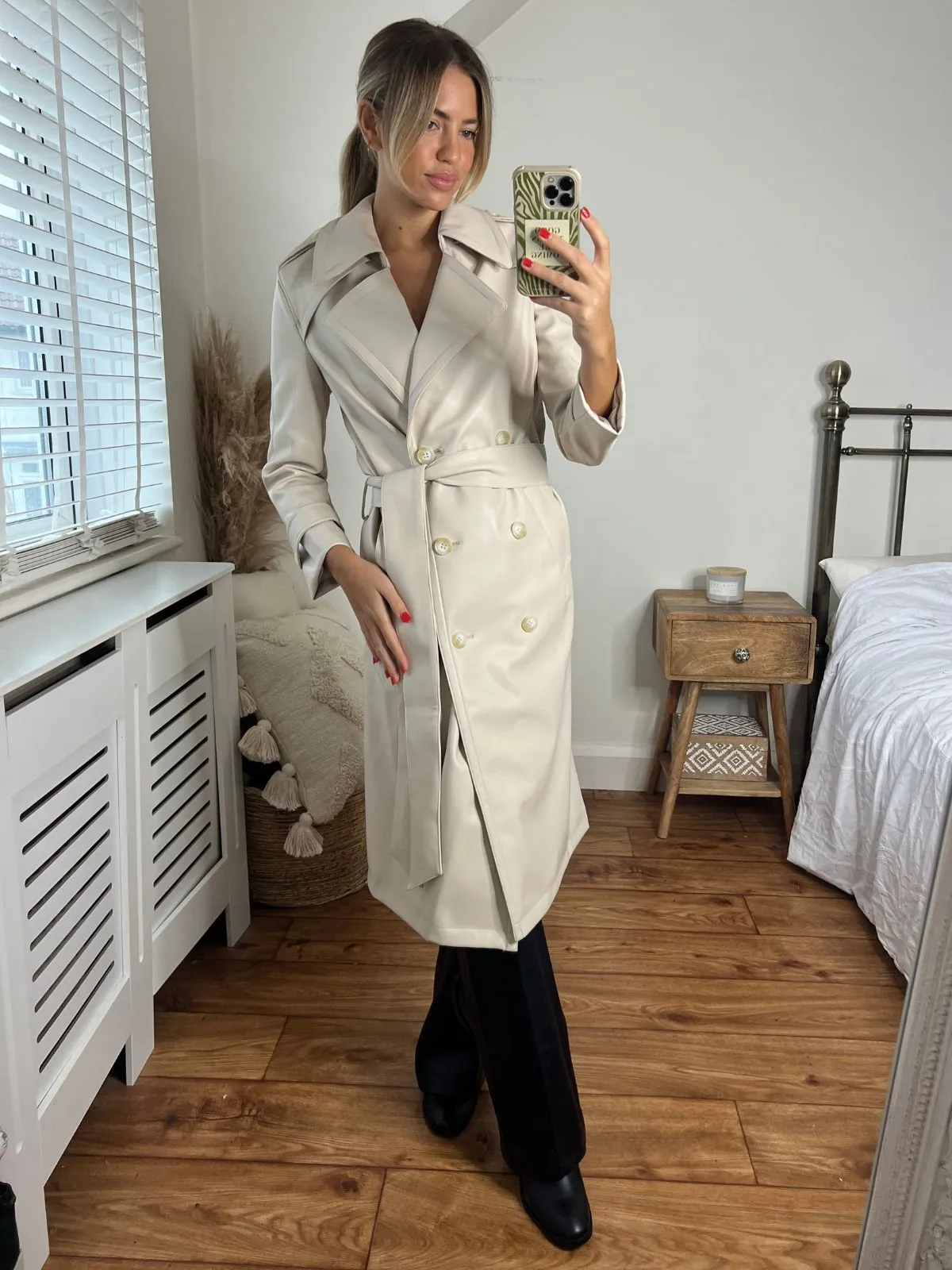 Eliza PU Trench Coat / Cream