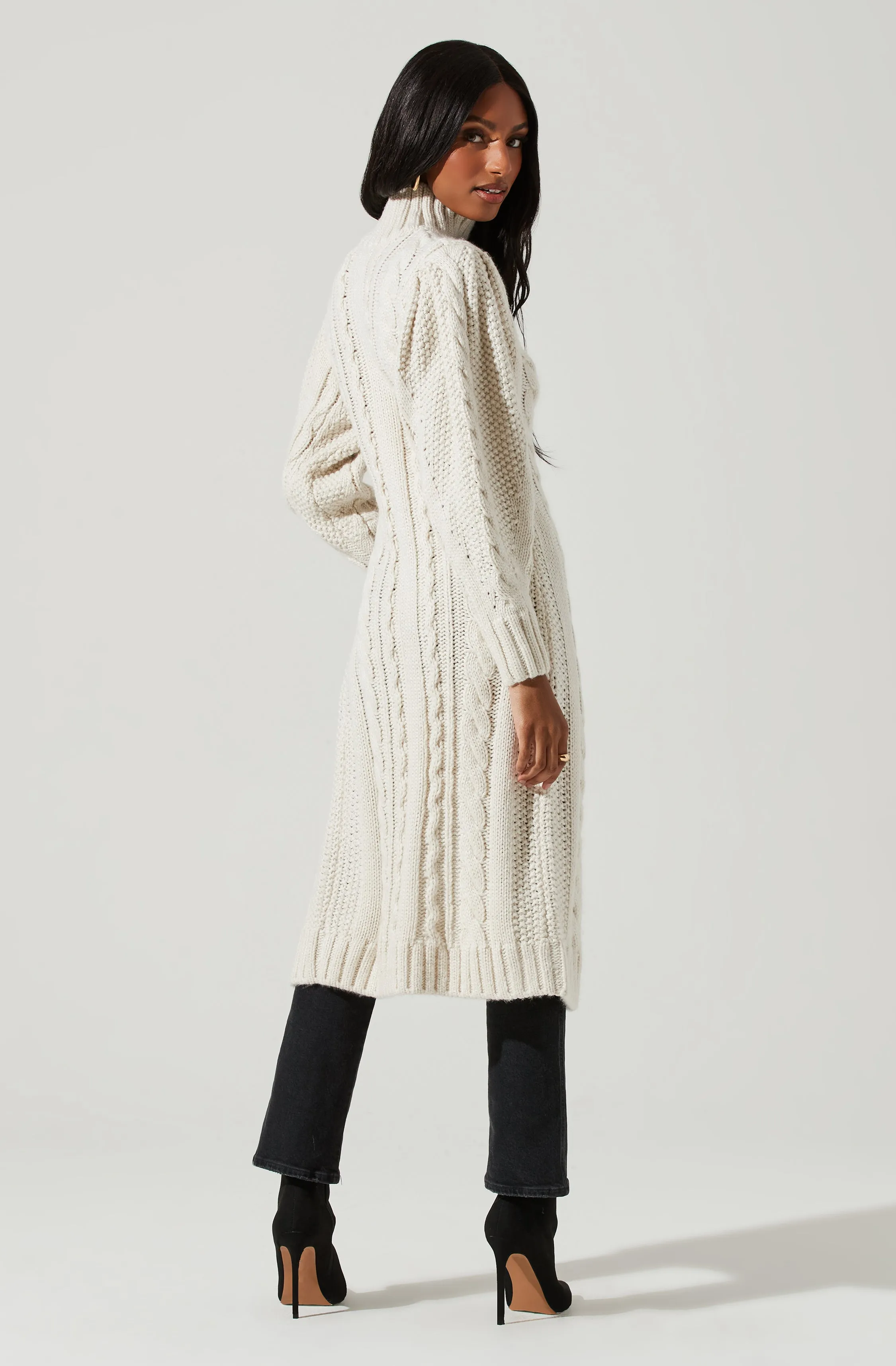 Evangelina Cable Knit Turtleneck Hi Slit Sweater