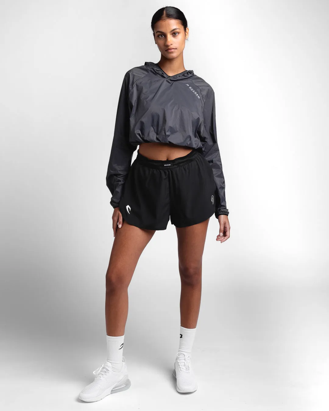 Genaro Cropped Windbreaker Hoodie - Charcoal