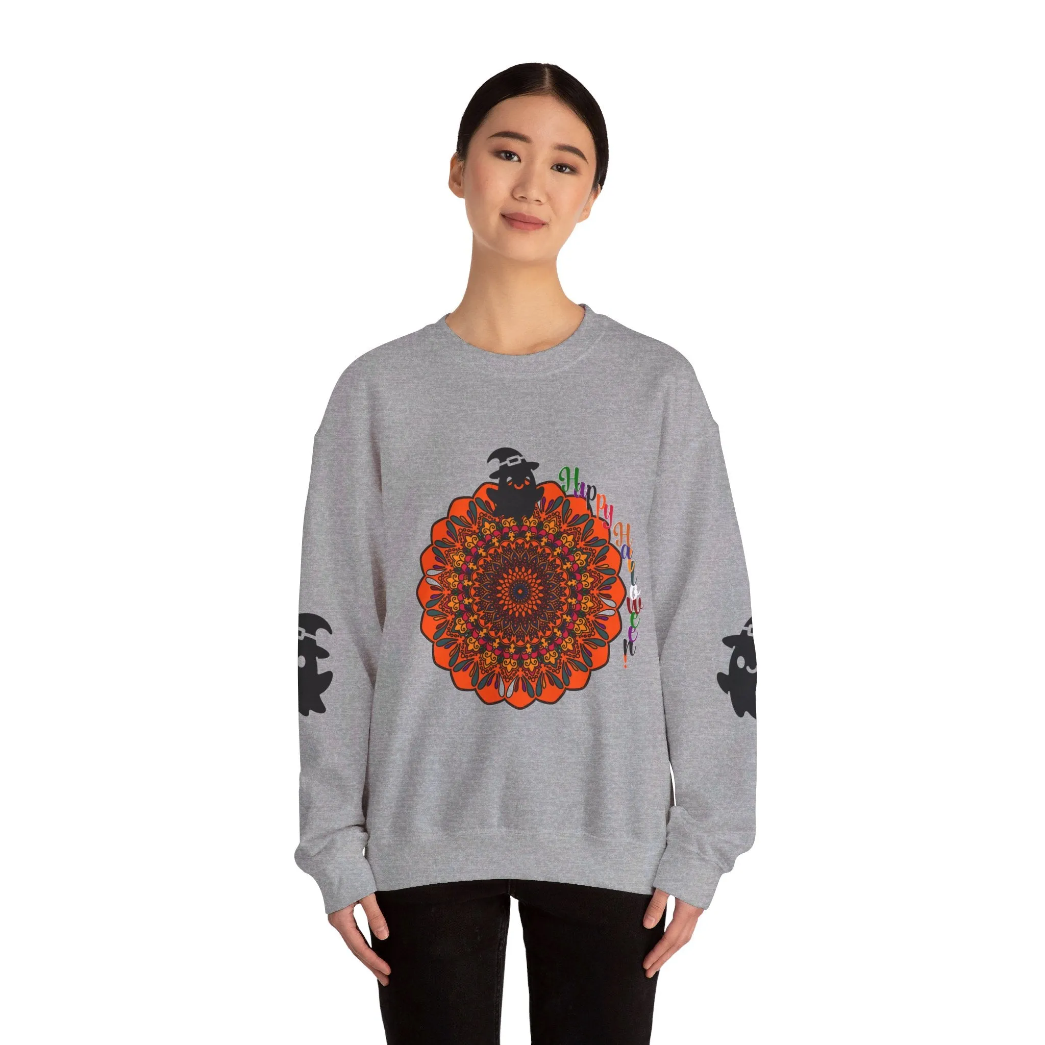 Handmade Mandala Ghost Sweatshirt - Unisex Crewneck Sweatshirt