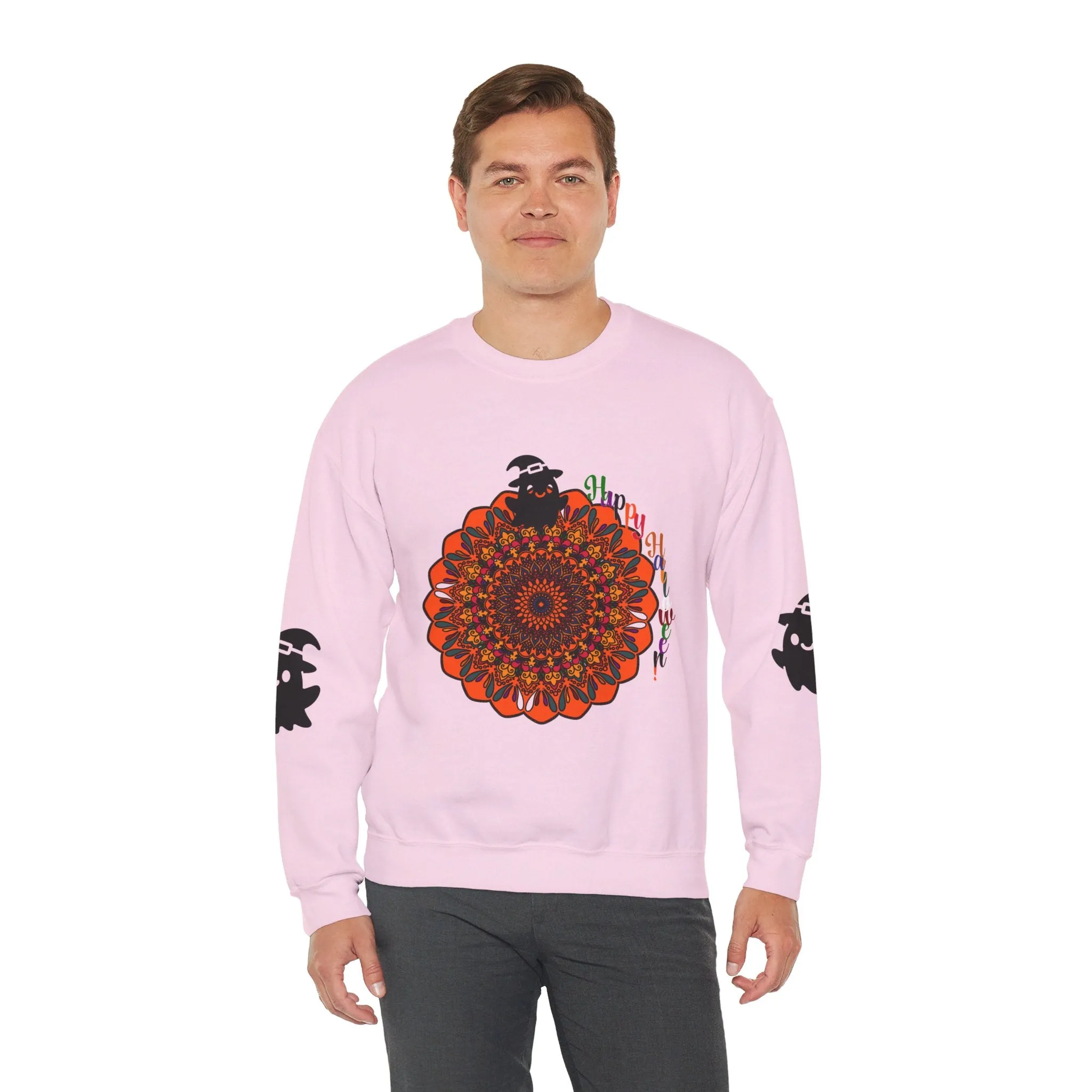 Handmade Mandala Ghost Sweatshirt - Unisex Crewneck Sweatshirt