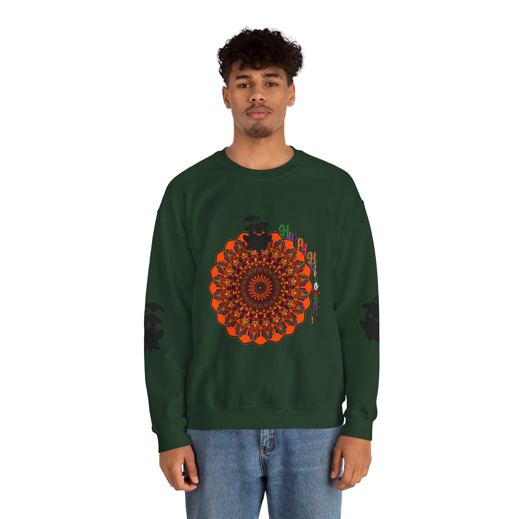 Handmade Mandala Ghost Sweatshirt - Unisex Crewneck Sweatshirt