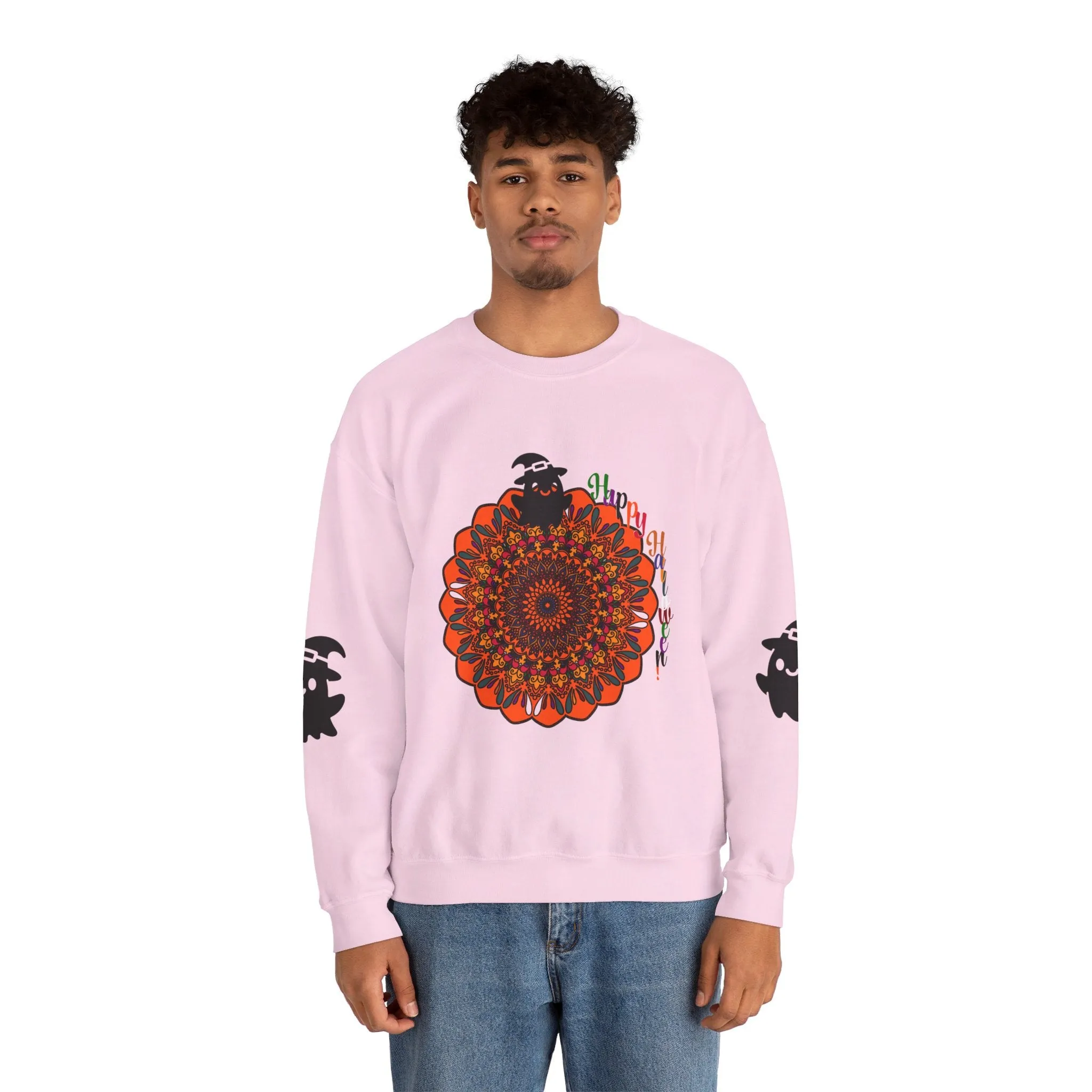 Handmade Mandala Ghost Sweatshirt - Unisex Crewneck Sweatshirt