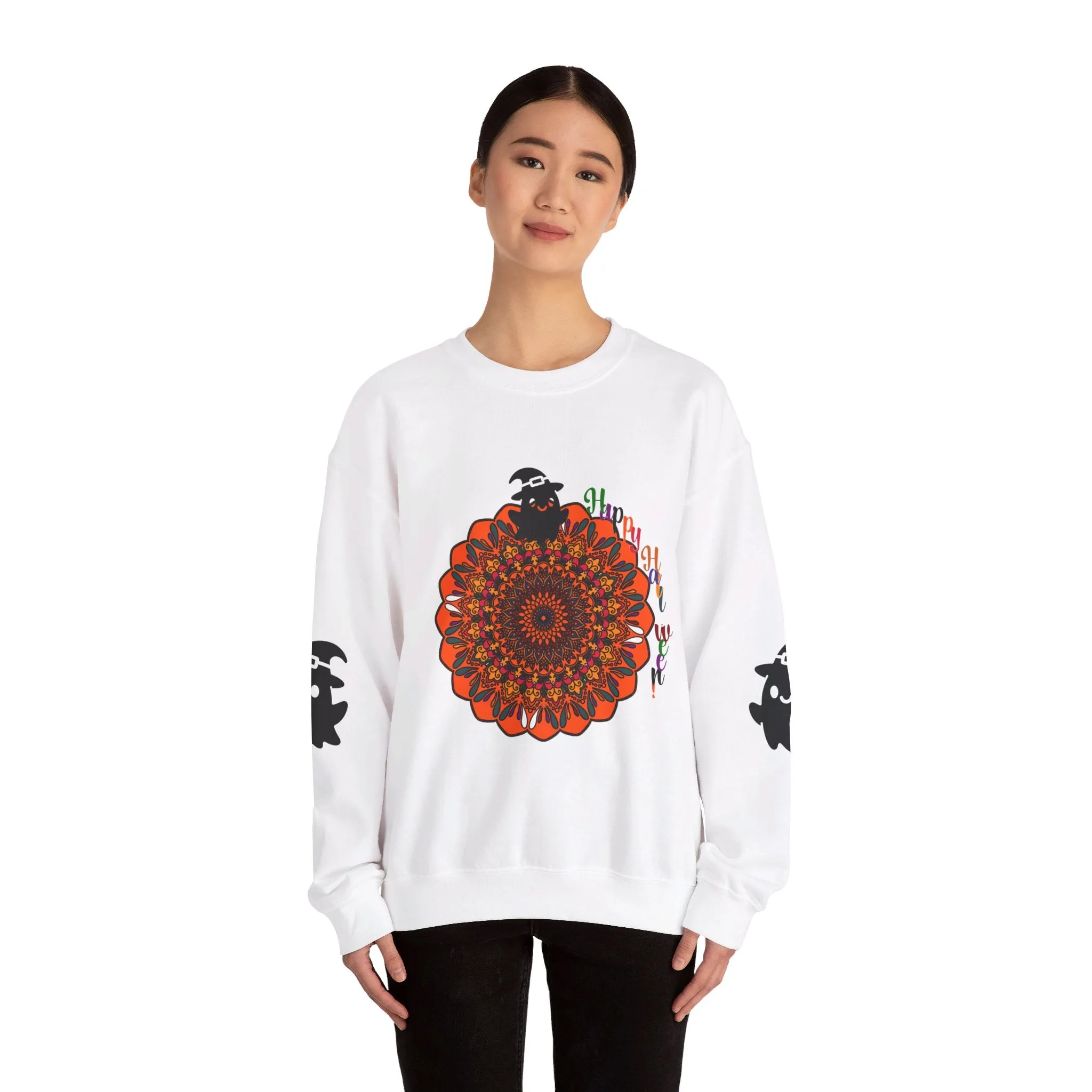 Handmade Mandala Ghost Sweatshirt - Unisex Crewneck Sweatshirt