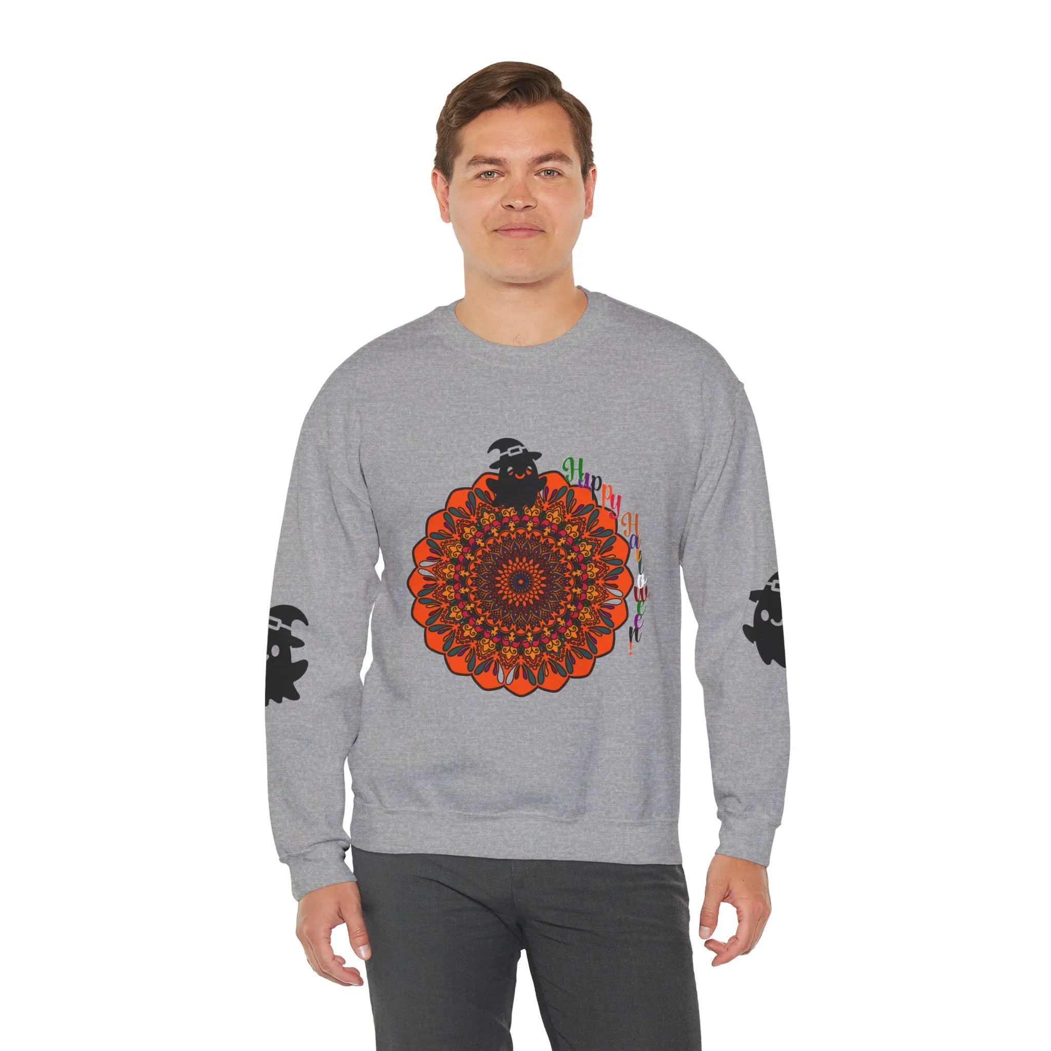 Handmade Mandala Ghost Sweatshirt - Unisex Crewneck Sweatshirt