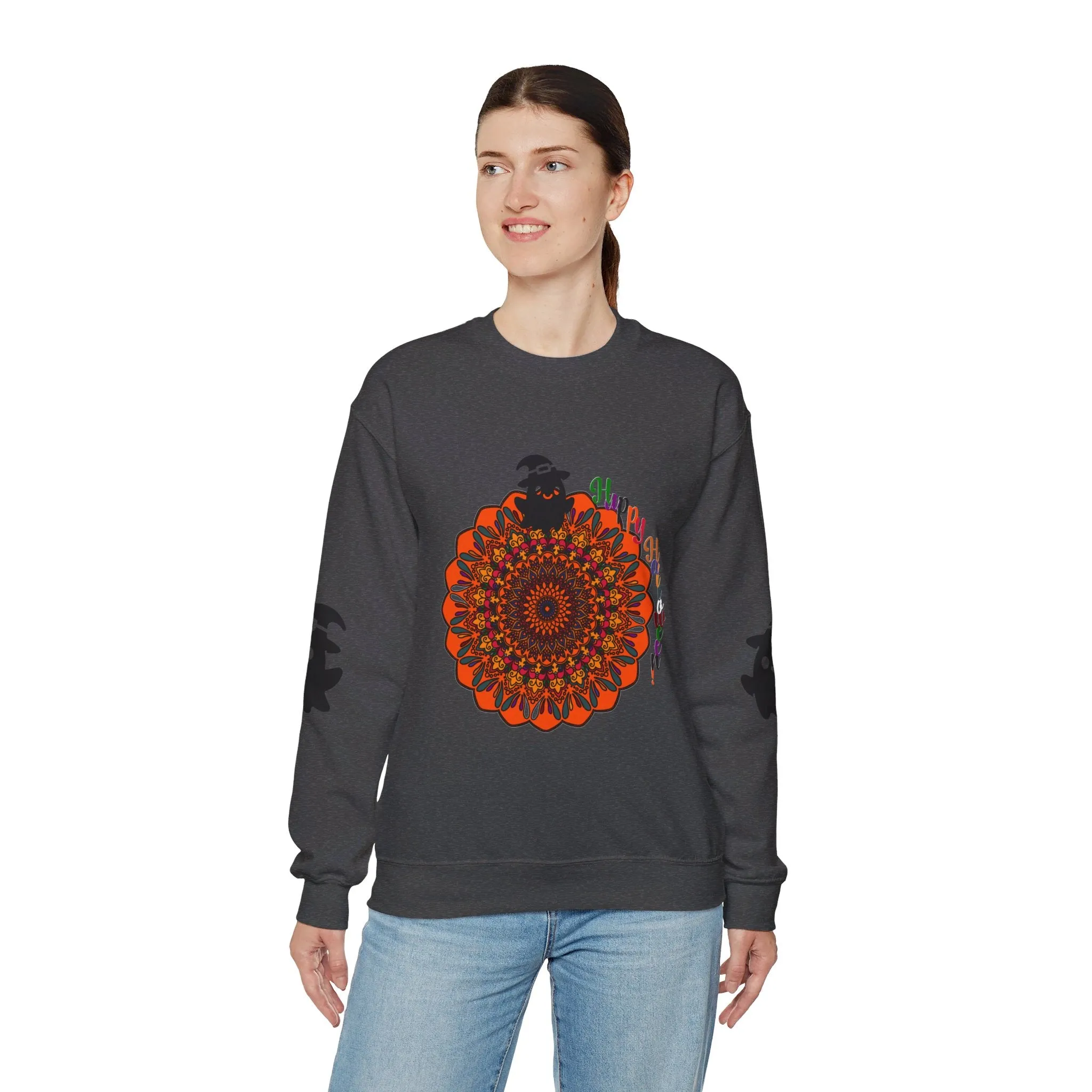 Handmade Mandala Ghost Sweatshirt - Unisex Crewneck Sweatshirt