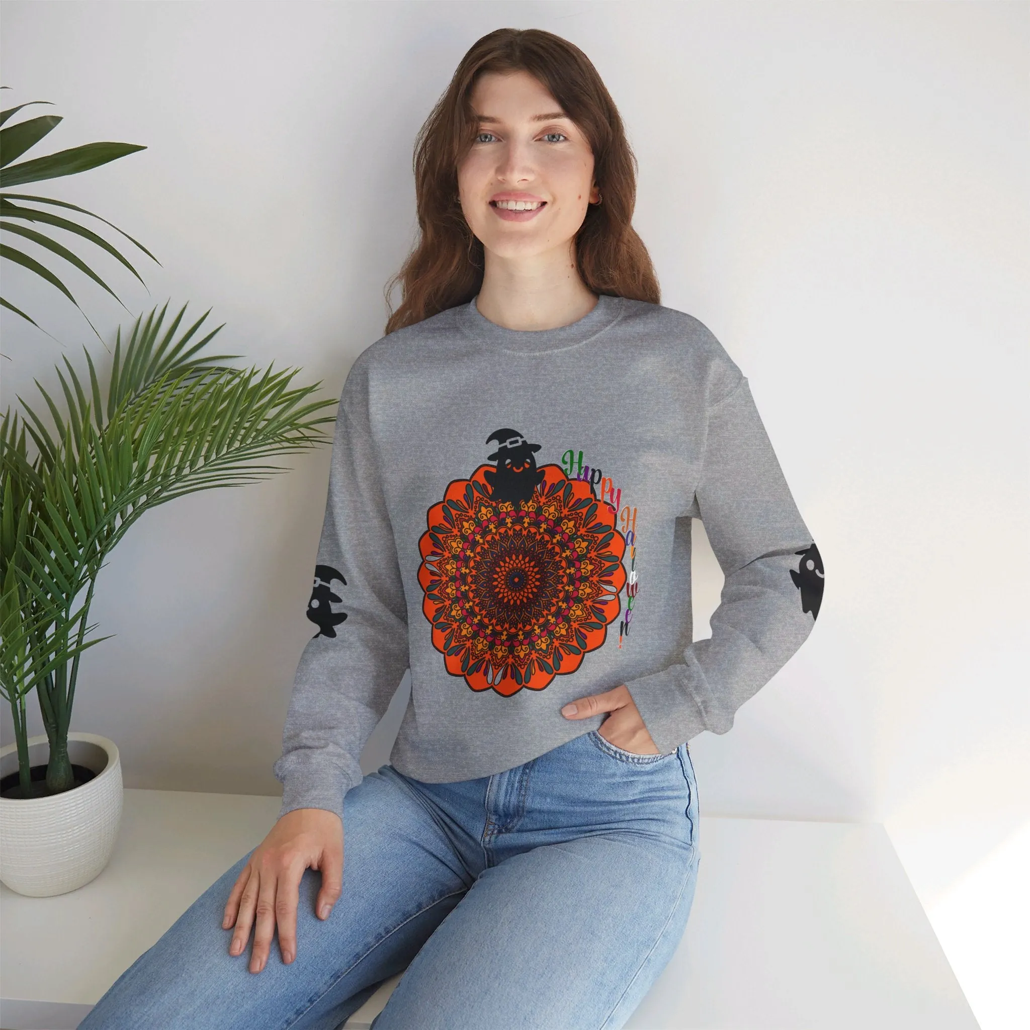 Handmade Mandala Ghost Sweatshirt - Unisex Crewneck Sweatshirt