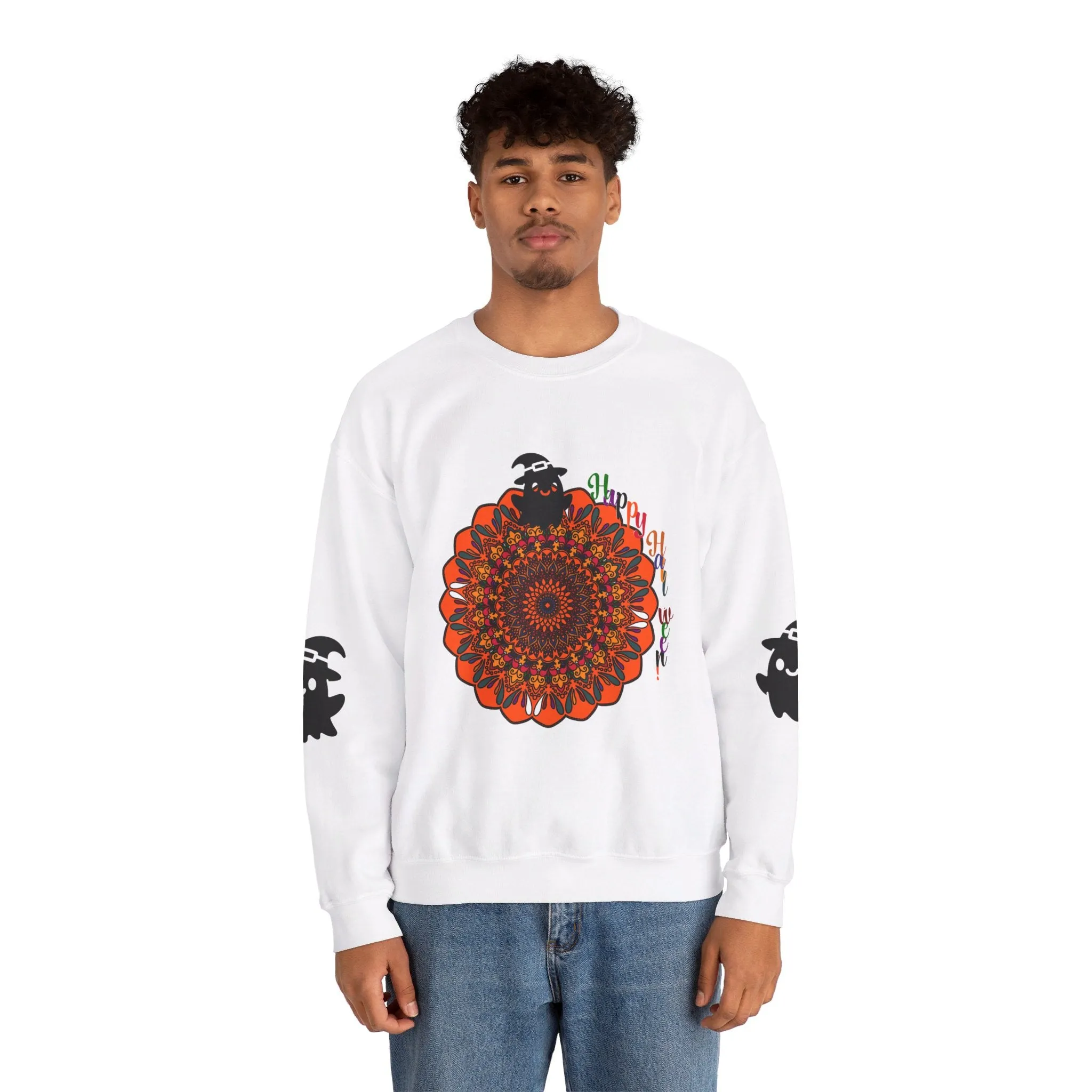 Handmade Mandala Ghost Sweatshirt - Unisex Crewneck Sweatshirt