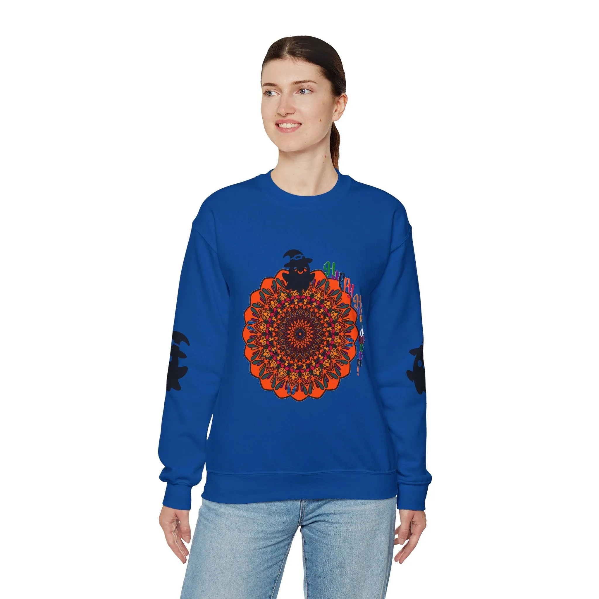 Handmade Mandala Ghost Sweatshirt - Unisex Crewneck Sweatshirt